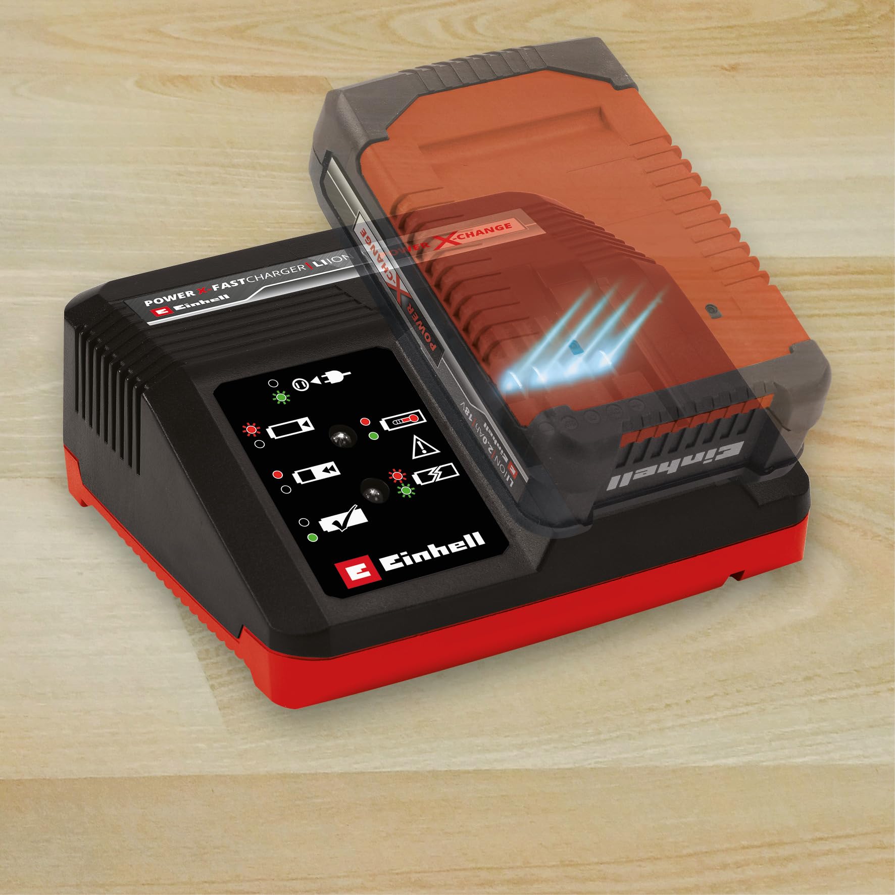Einhell Chargeur Rapide Power X-Change (18V, Lithium-ION, 200-260V, 50-60 Hz, Charge Rapide 4 A, contrôle de la Batterie pour Un processus de Charge Optimal)