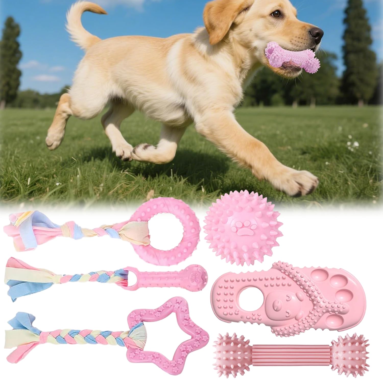 – 6Pack Puppy Teething Toys, Durable Rubber Chew Toys for Puppies Dogs, Durable Soft Rubber Funny Slippers Ball Donut Indoor Outdoor Toys Perfect for Teething and Playtime