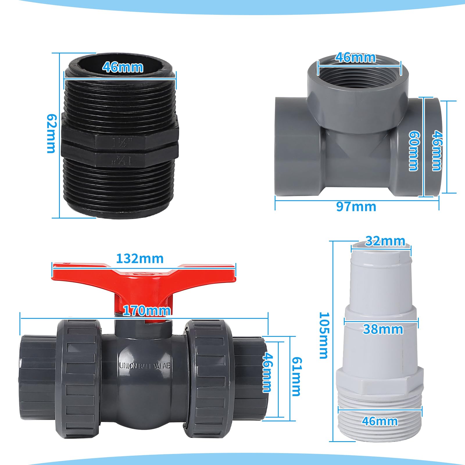 SWAWIS Bypass Pool Set Ø 50 mm Wärmepumpe Pool Anschluss-Set Poolheizung Wärmepumpe Solar Heizung Pool Bypass, Steuerung der Wasserzufuhr für eine optimale Temperaturregulierung