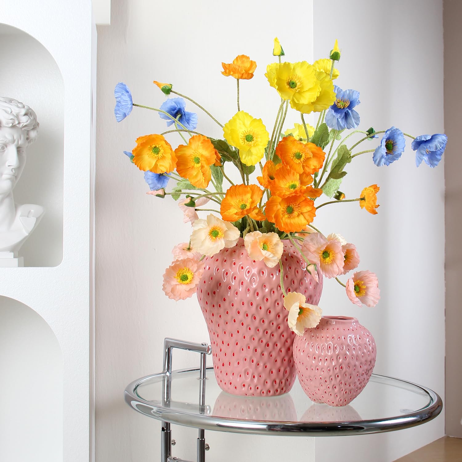 Vase à Fleurs en céramique à Motif de Fraise, Vase décoratif géant pour Arrangement Floral, Unique pour décoration de Maison, Cuisine, Bureau, Centre de Table, Grande Taille, Rose