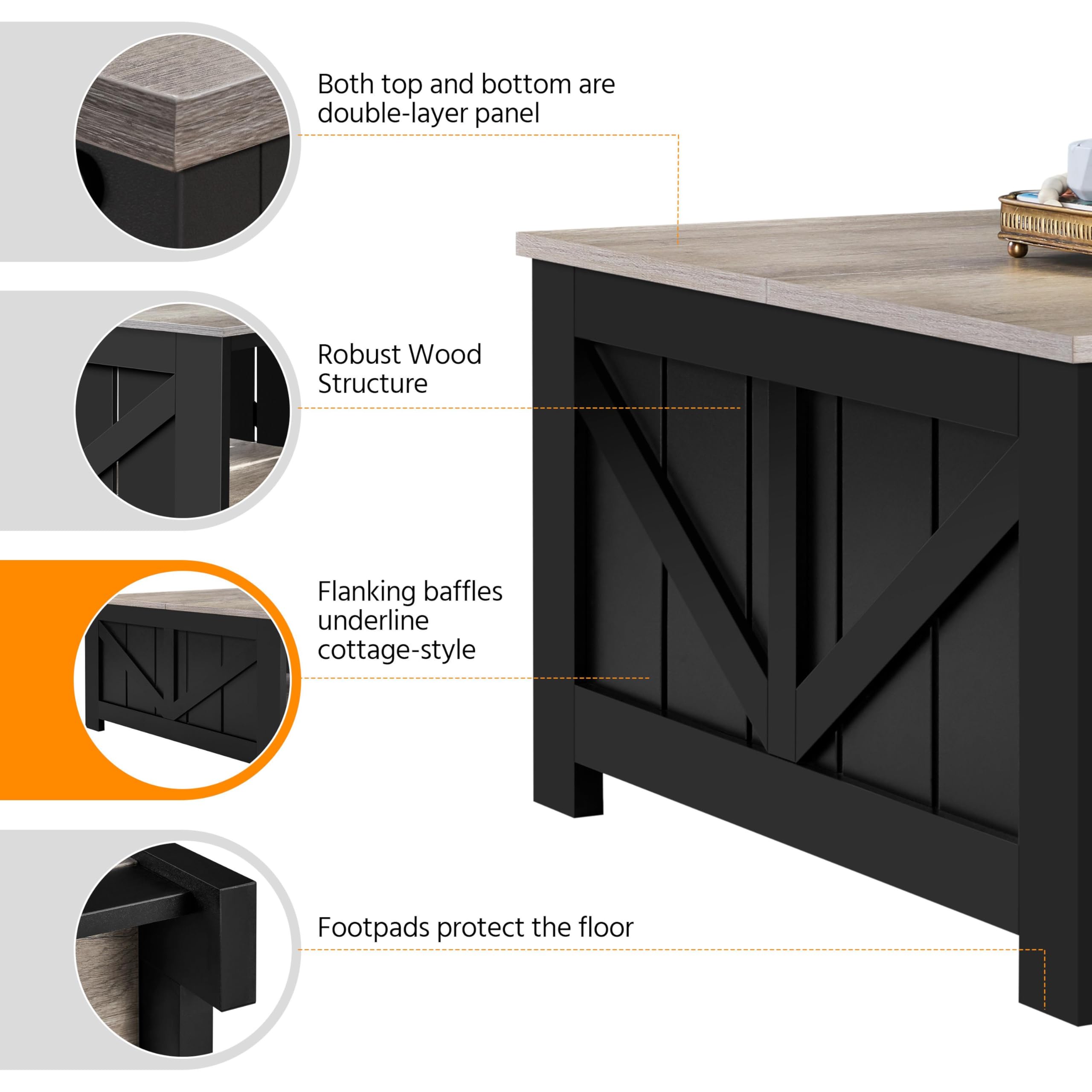 Yaheetech Mesa de Centro con Revistero Mesita Baja Sofá | Mesa de Café de Madera MDF para Salón Sala de Estar Negro Gray 80×80×45 cm
