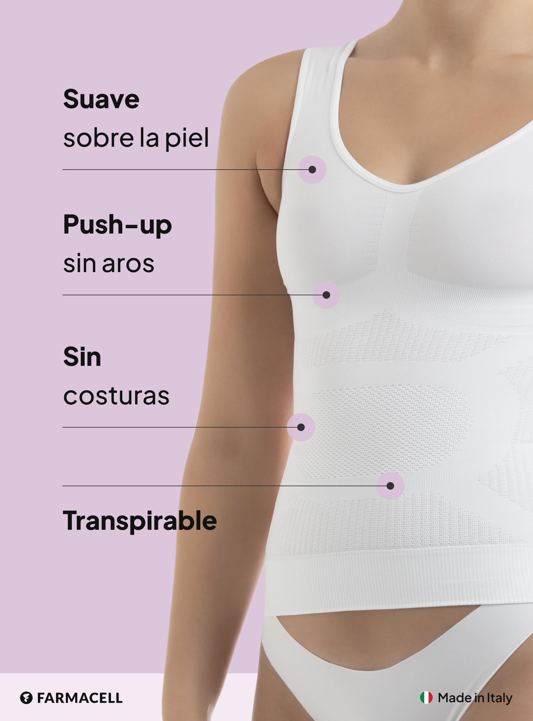Farmacell Camiseta Reductora Mujer Anticelulitis Masaje con Efecto Push Up y Vientre Plano, Made in Italy, 342