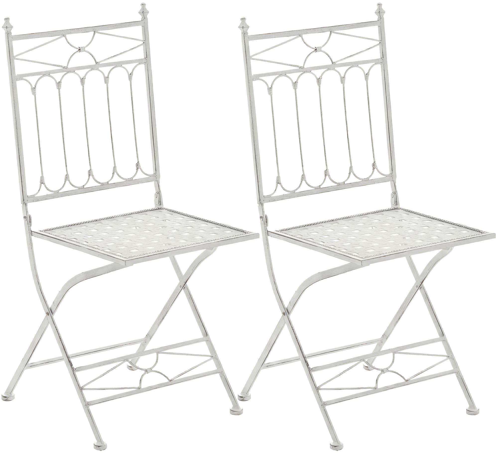 CLP Set De 2 Sillas De Balcón Asina con Función Plegable I Sillas De Jardín En Hierro Forjado Impermeables Rústicas, Color:Blanco Envejecido