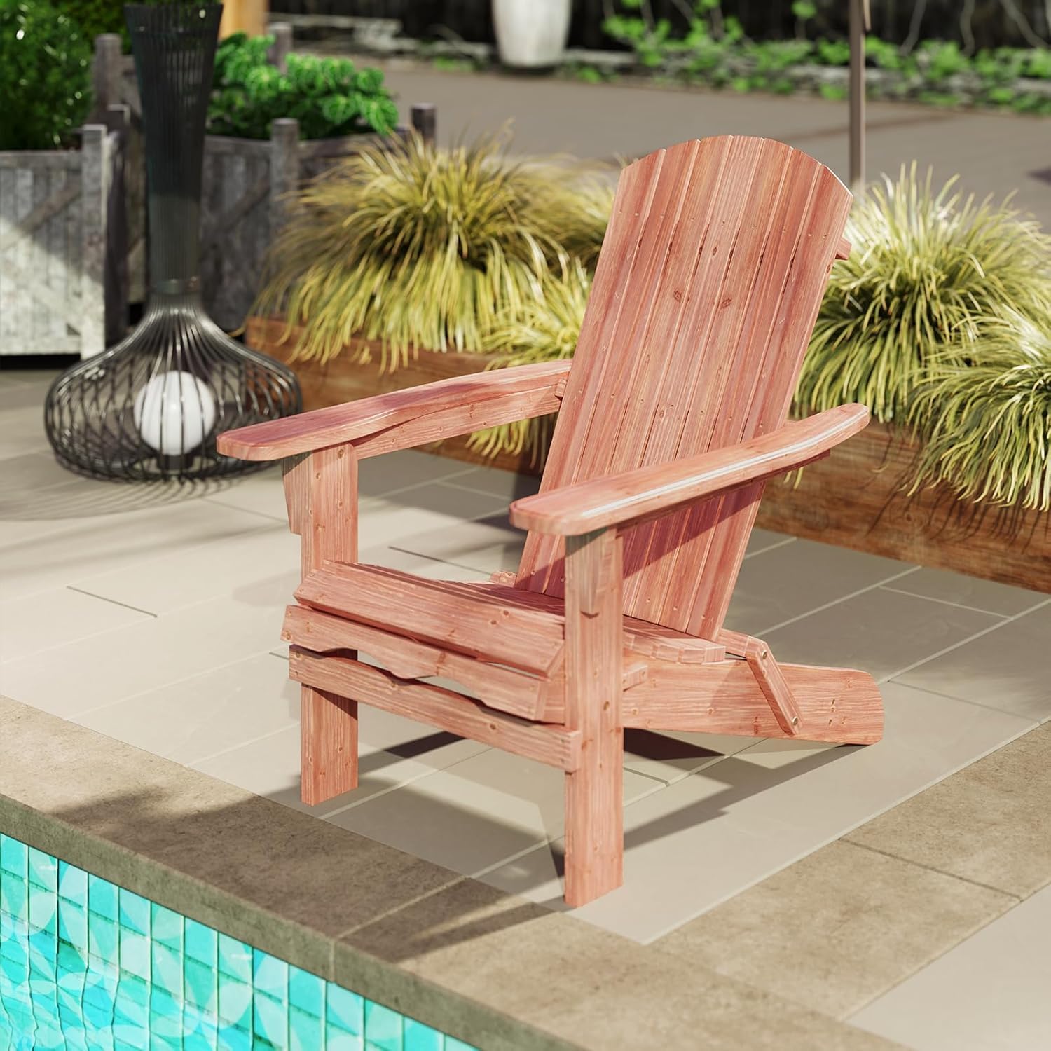 GIANTEX Juego de 1/2 Sillas Adirondack Plegables, Tumbona de Exterior con Estructura de Madera de Abeto, Respaldo Alto y Reposabrazos, Carga hasta 180 kg, Sillas para Patio, Jardín (1, Natural)