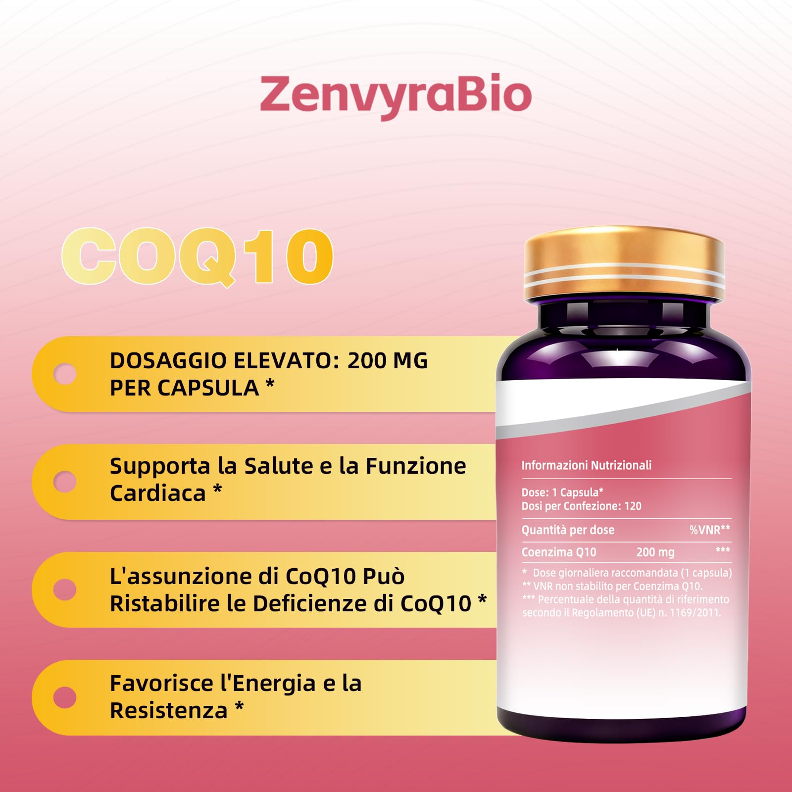 Coenzima Q10 200mg – 120 Capsule Softgel | Ubiquinone Puro Fermentato Naturalmente ad Alta Biodisponibilità | Integratore Antiossidante ad Alto Assorbimento, Senza OGM, Glutine e Additivi