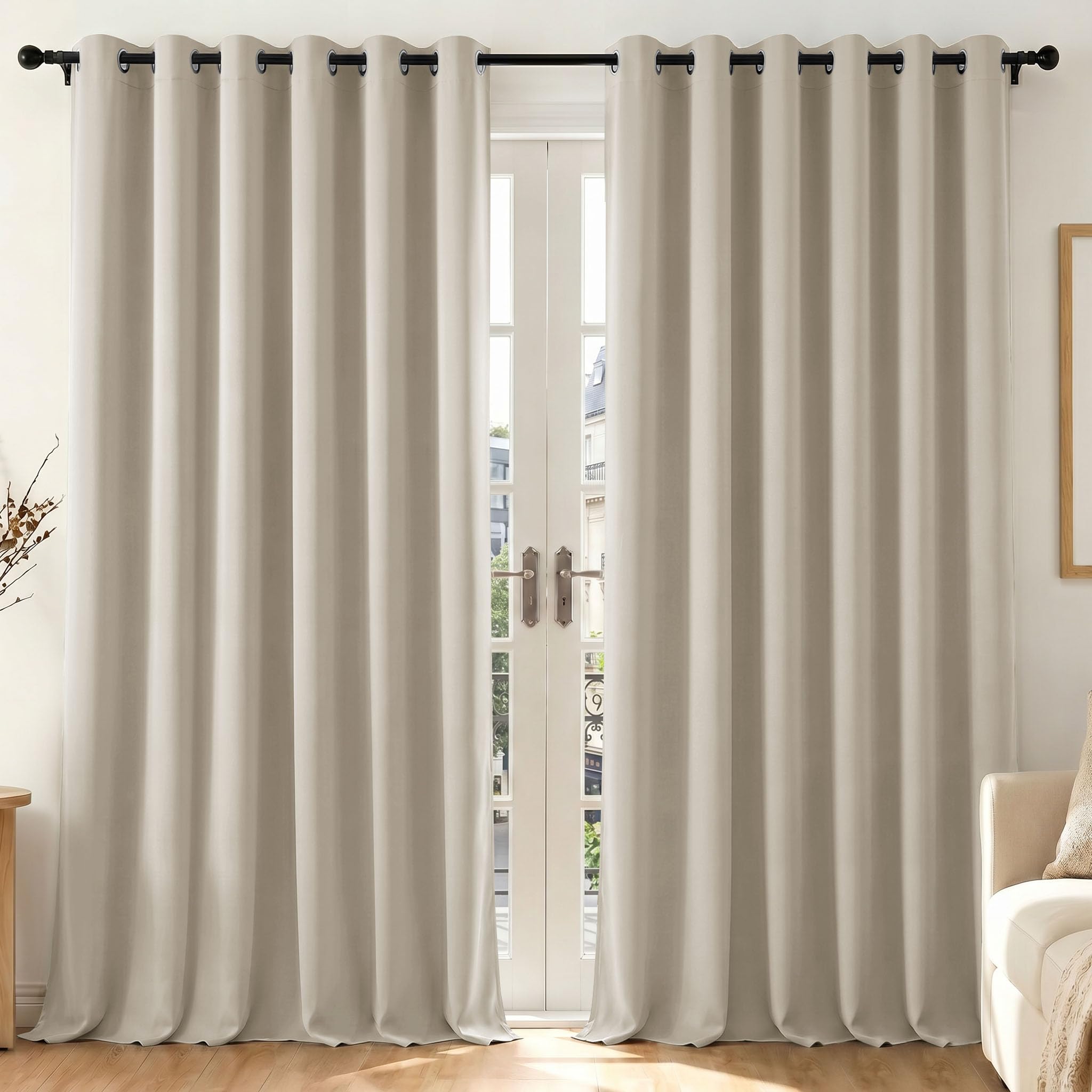 Deconovo Tende Oscuranti per Interni con Occhielli, 2 Pannelli 200x260 cm, Tende Termiche Isolanti per Camera da Letto e Soggiorno, Drappeggio Morbido ed Elegante, Avorio Sabbia