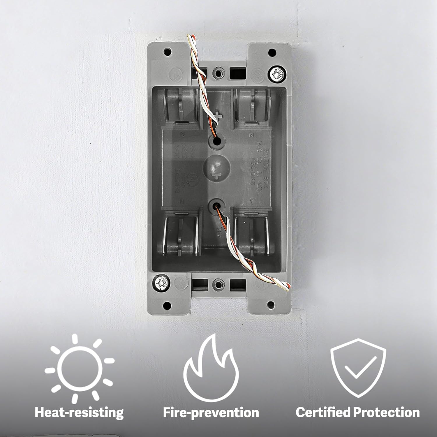 1 Gang Old Work Electrical Box, UL Listed PVC Junction Box & Outlet Box for Remodeling, 14 cu-in, 2-Hour Fire Rated (1-Pack) - Image 5