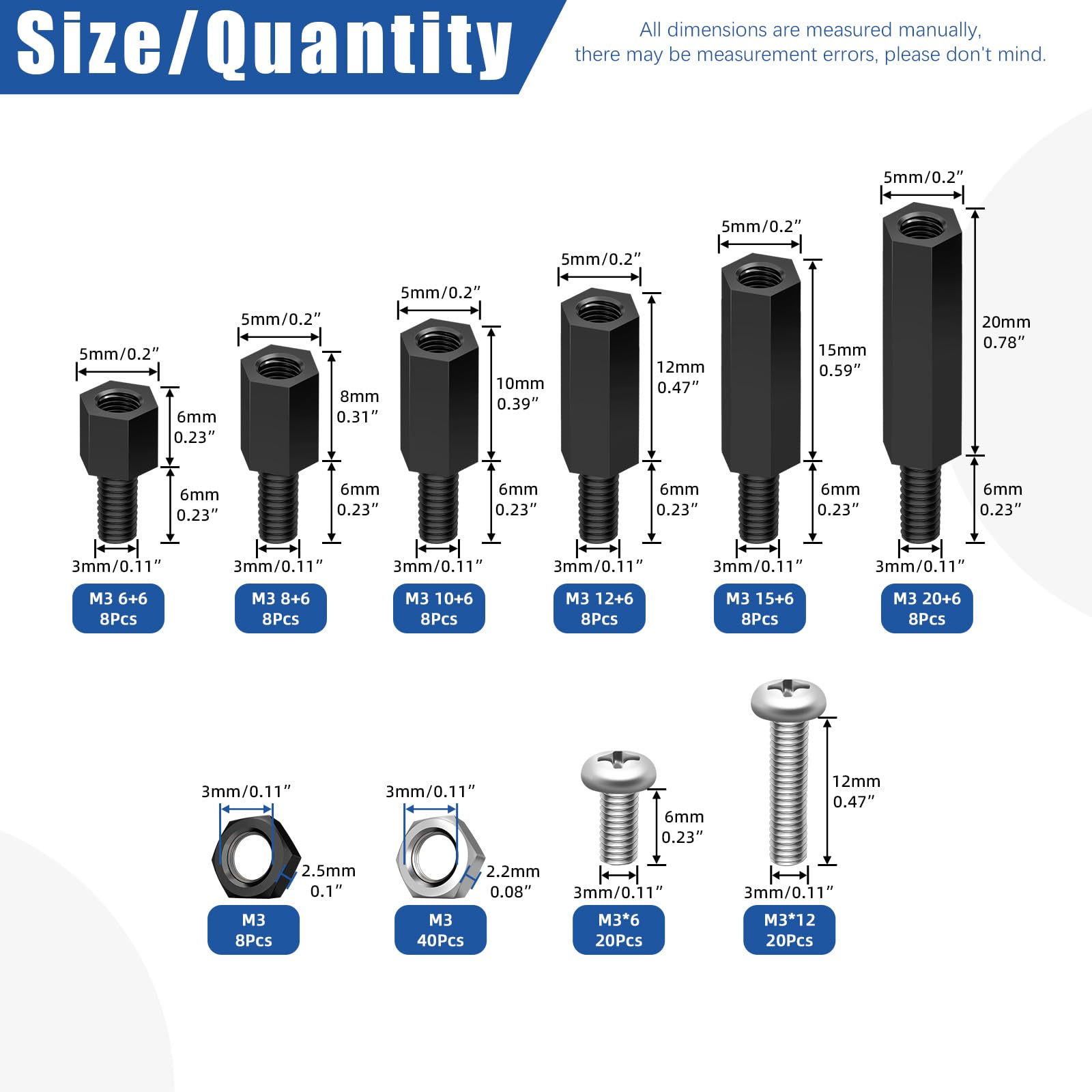 Glarks 256pcs M3 Carbon Steel & Nylon & Brass Standoff Set Hex Mount Spacer Motherboard Spacer Male-Female Spacer Standoff with Pan Head Screw Nylon Screw Nut and Hex Nut for PCB Quadcopter Drone - Image 2