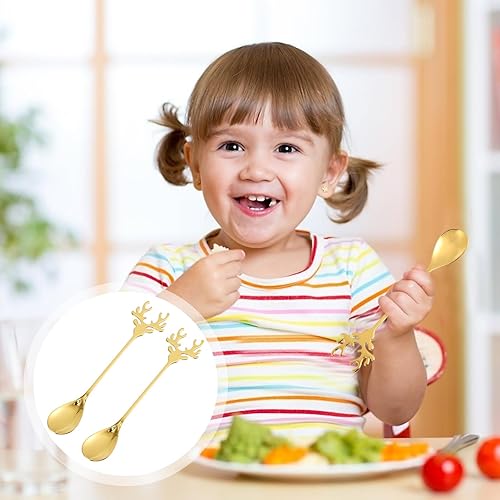 Miniatura 8 de Hemoton Cuchara de postre de acero inoxidable Cuchara de café de acero inoxidable Cuchara de té creativa Cucharas de revolver de oro, cucharas con