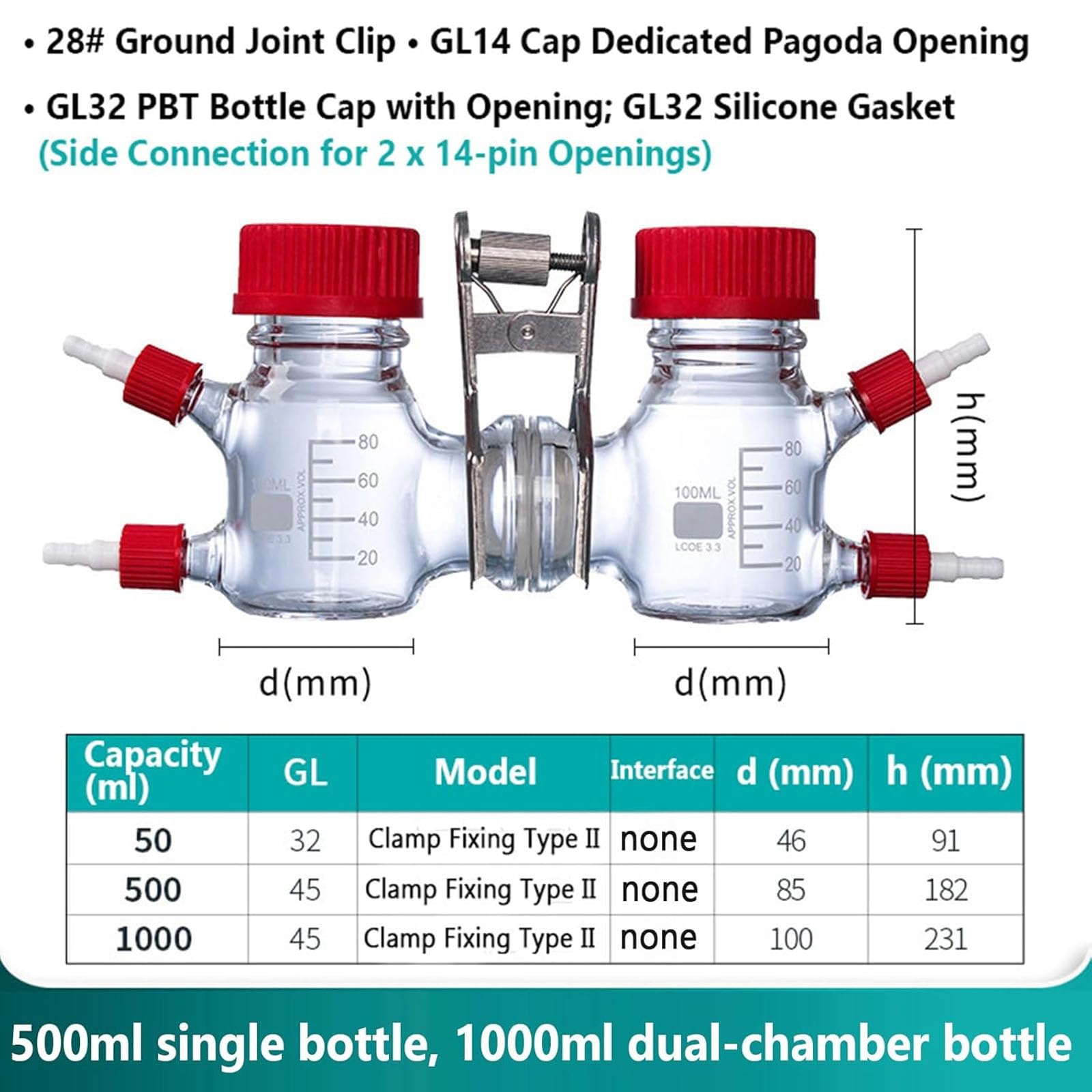 Reactor de celda electroquímica de doble celda con vidrio de borosilicato, membrana de intercambio de protones, dos puertos laterales para laboratorio