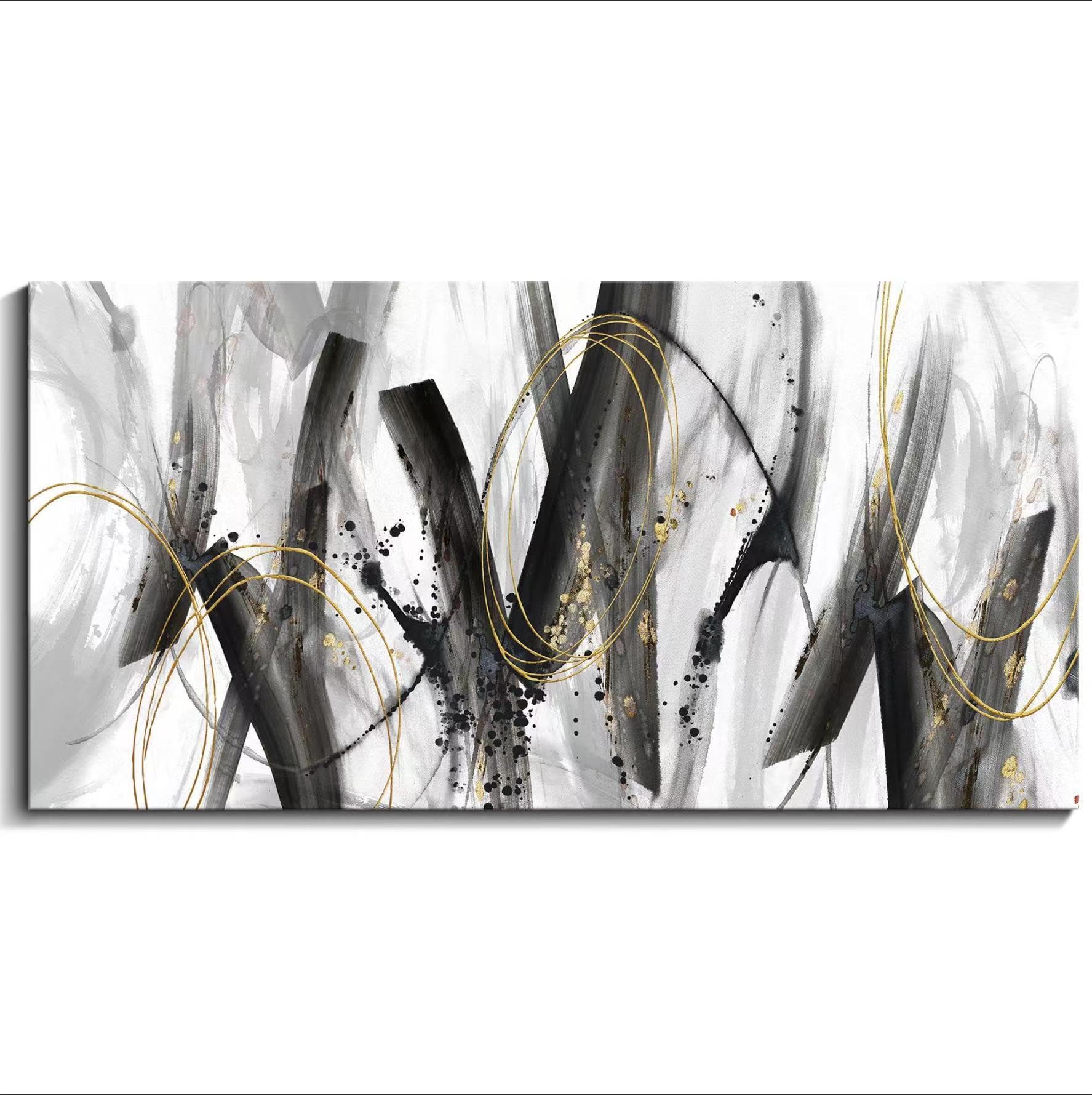 lianyibo Abstract Wall Art Large Black and Gold Pictures Poster Prints Modern Artwork Paintings Living Room Bedroom Decor(65x130cm/Frameless)