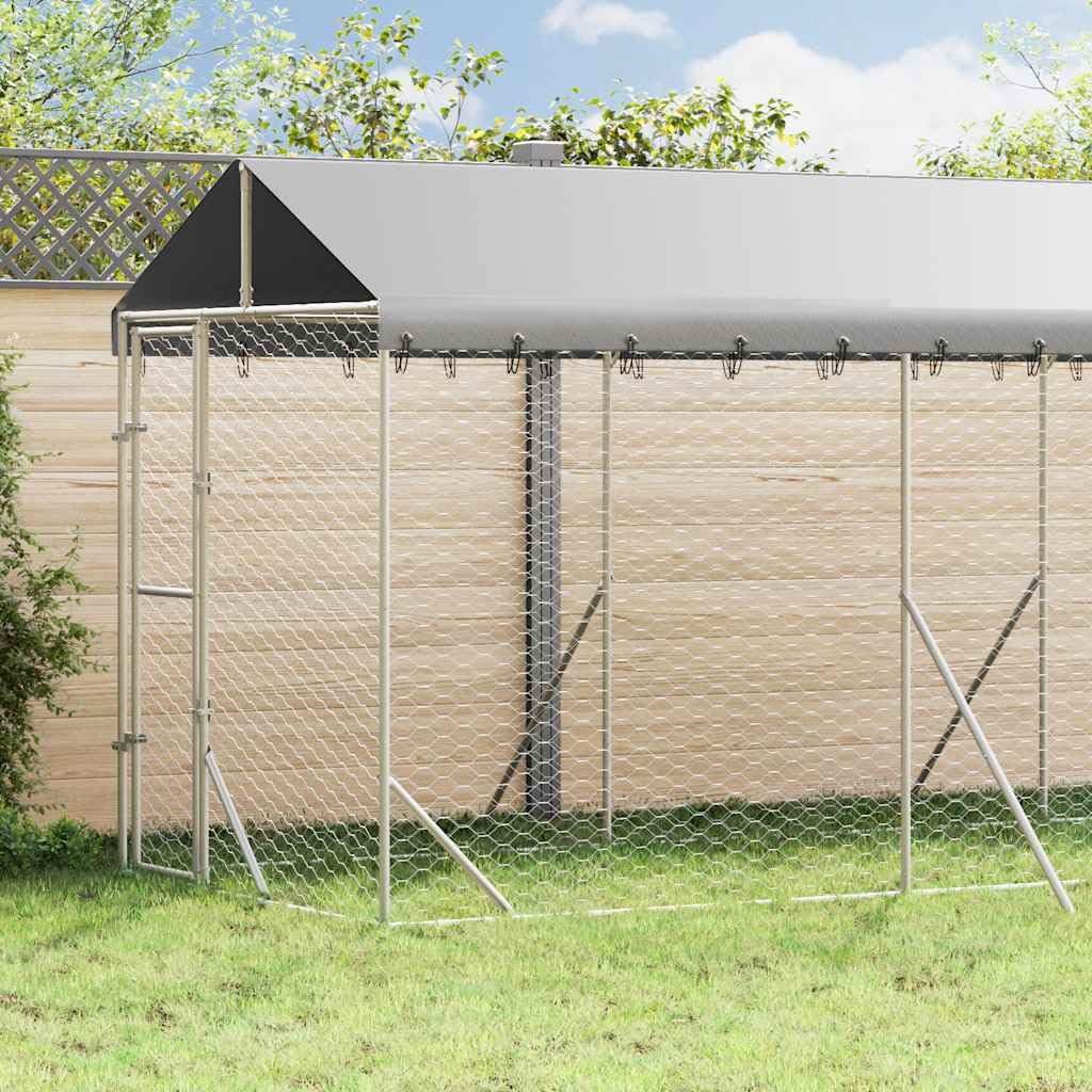 Zewnętrzny buda dla psów z dachem, 2 x 6 x 2,5 m, ocynkowana stal, wytrzymały kojec dla psów, szczeniaków i zwierząt domowych, srebrny