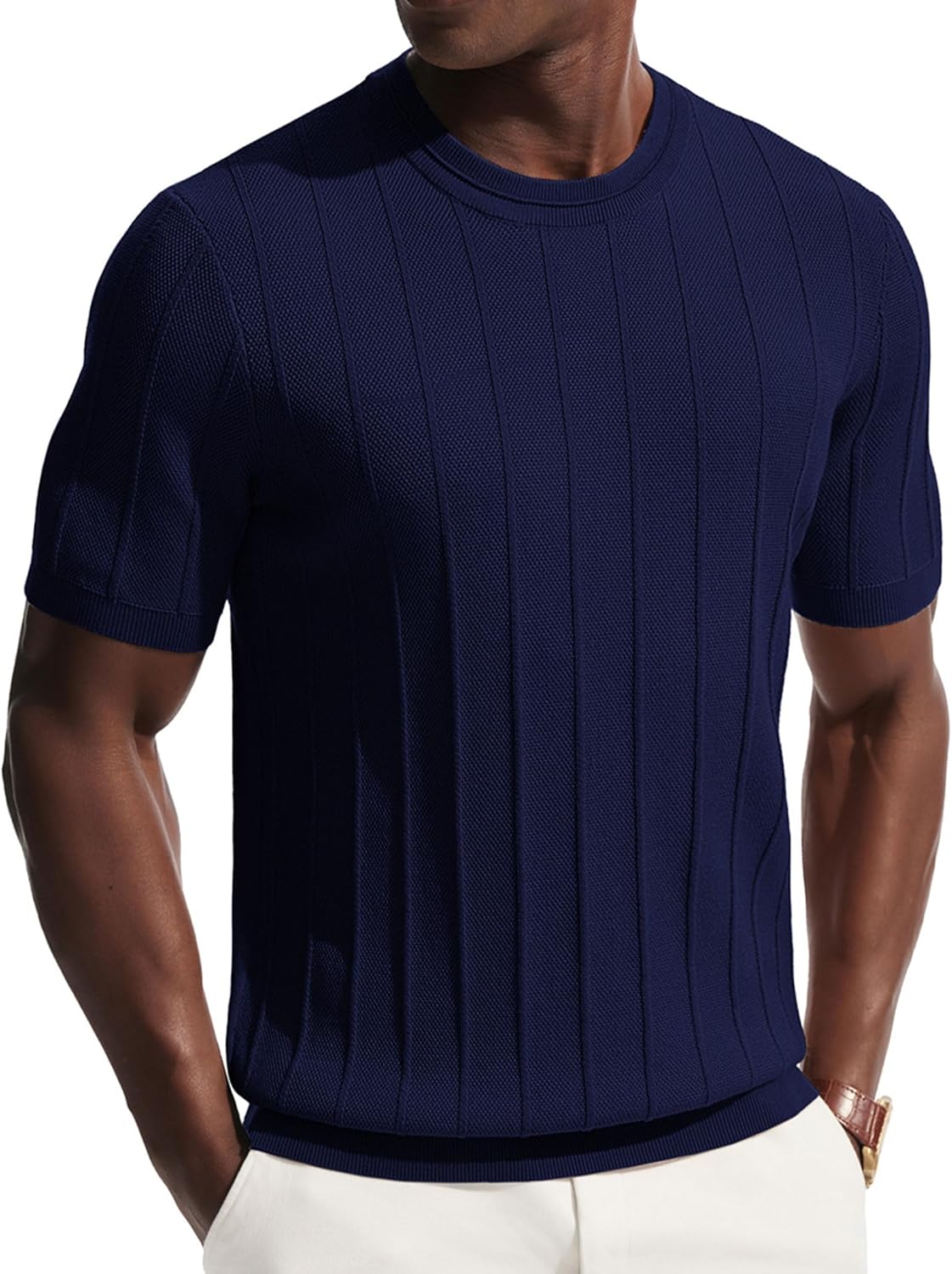 PJ PAUL JONES Mens T-Shirts Short Sleeve Crewneck Knit Texture Shirt Fashion Casual Stretch Tee Shirts