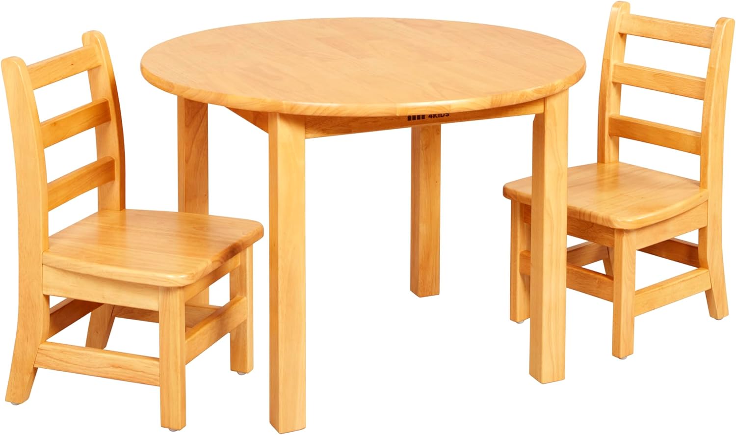 ECR4Kids 30in D Round Hardwood Table with 20in Legs and Two 10in Chairs, Kids Furniture, Honey, 3-Piece