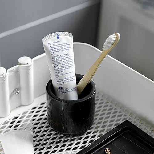 Miniatura 6 de Portacepillos de dientes de mármol natural liso para baño y encimeras, organizador de brochas de maquillaje, color negro