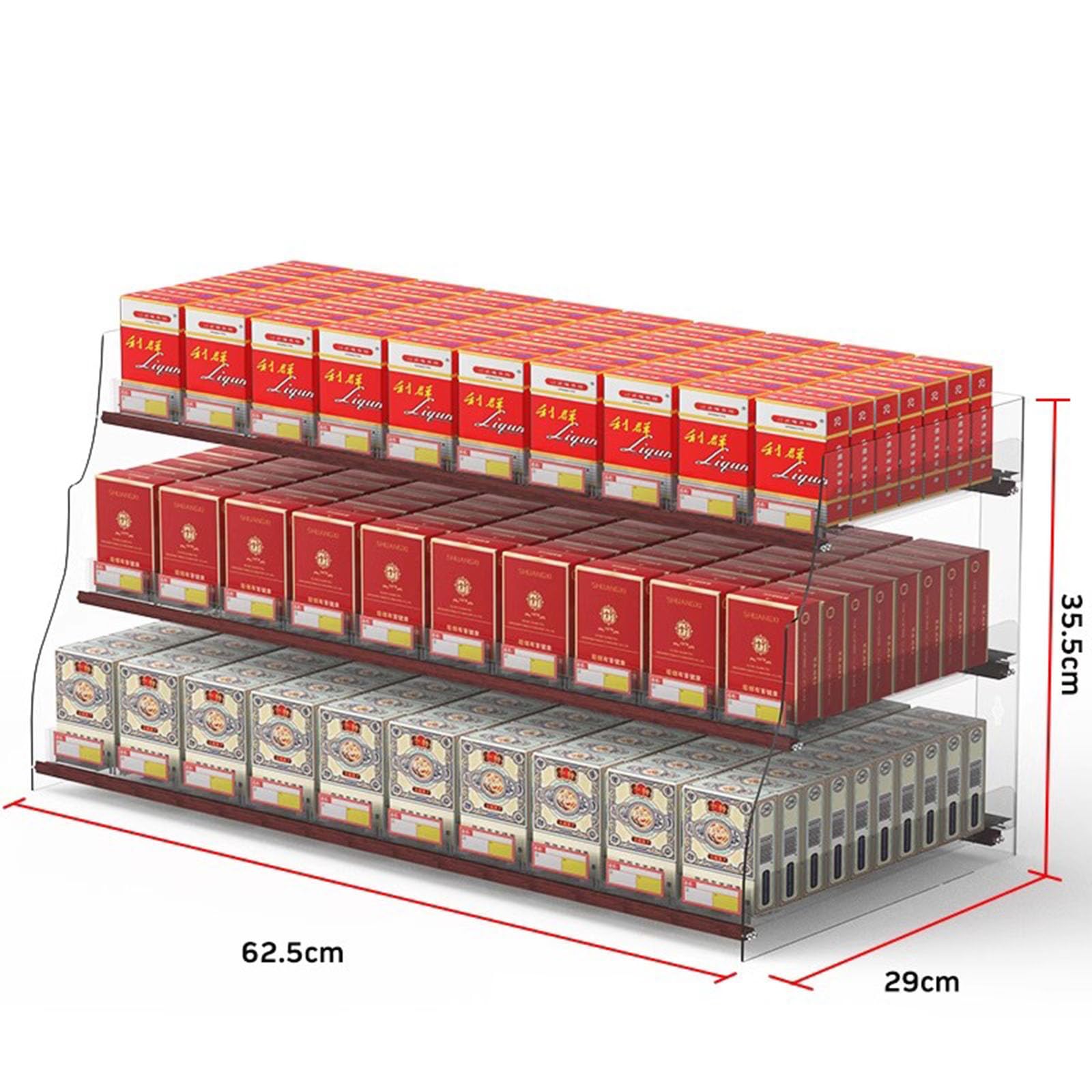 Expositor de Cigarrillos de Pared de 3 Niveles y 10 columnas, de acrílico Transparente, Ideal para Tiendas, Ideal para una comercialización organizada.