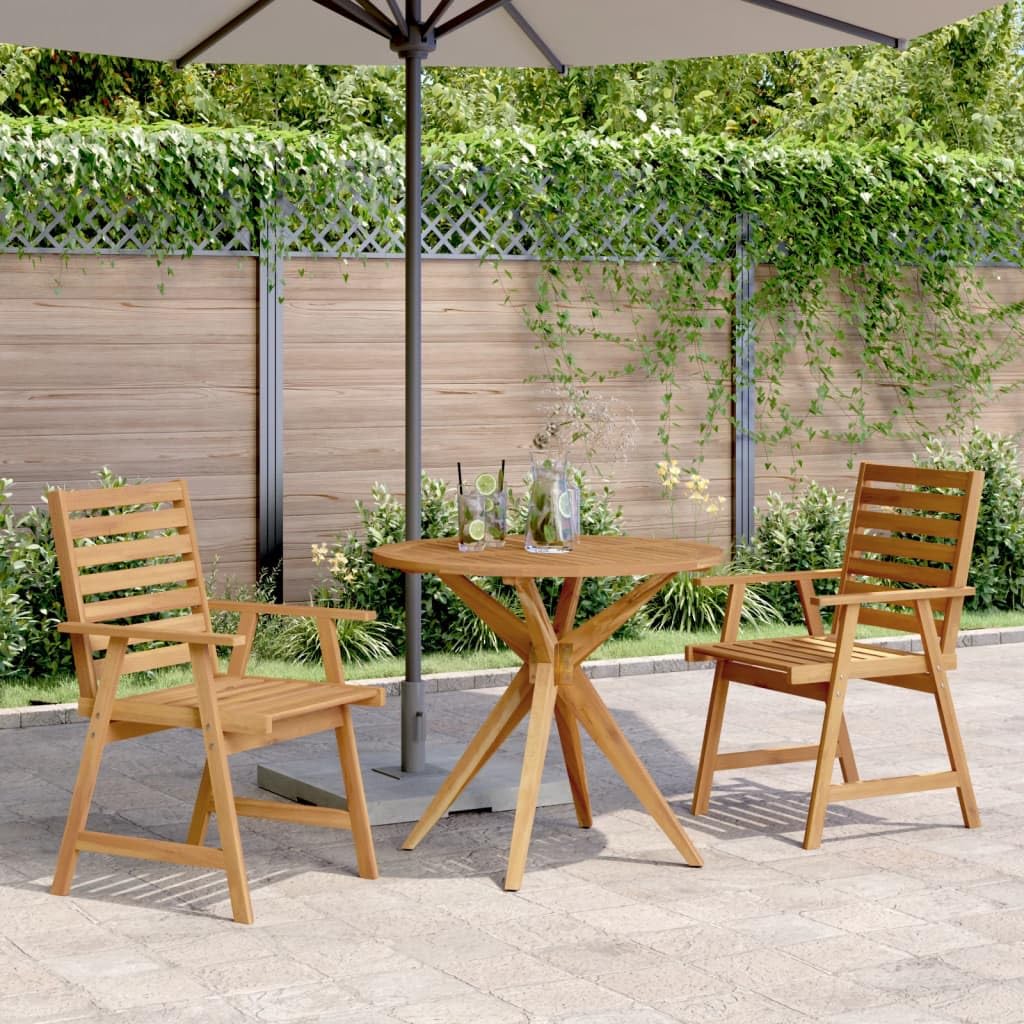 3-częściowy zestaw mebli ogrodowych z litego drewna akacjowego, na taras, balkon i werandę, odporny na warunki atmosferyczne, zestaw mebli outdoorowych ze stołem i składanymi krzesłami dla