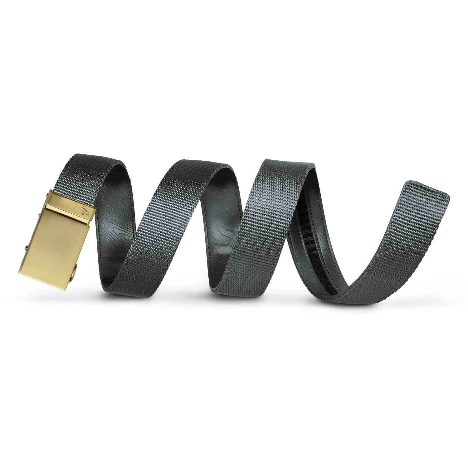 Mission Belt Men's Gray Nylon Strap & Gold Buckle Nylon Ratchet Belt For - No Holes, 40Mm Metal Buckle - 40Mm Gold Buckle/Gray Nylon Strap, Large (Up To 38")