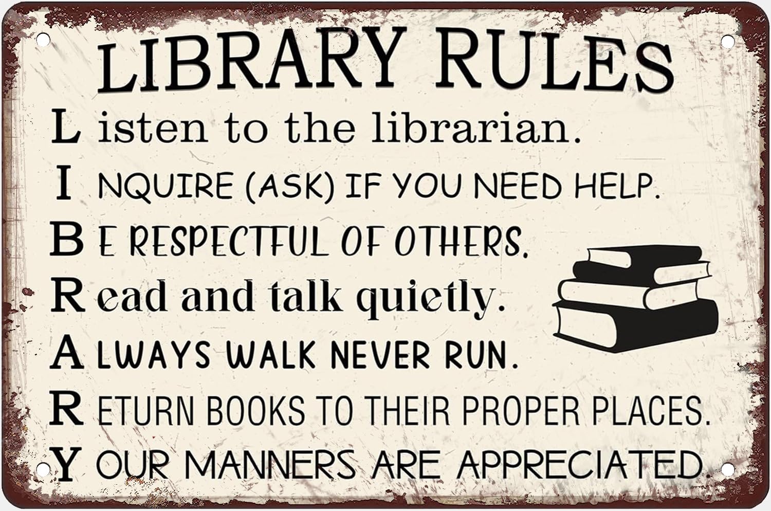 Vintage Library Rules Metal Plaque Poster Library Card Retro Metal Tin Sign Plaque Wall Decor for Bathroom Restaurant Theater Farm Bedroom Cafe for Women Men 8x12 Inch Plaque Tin Sign
