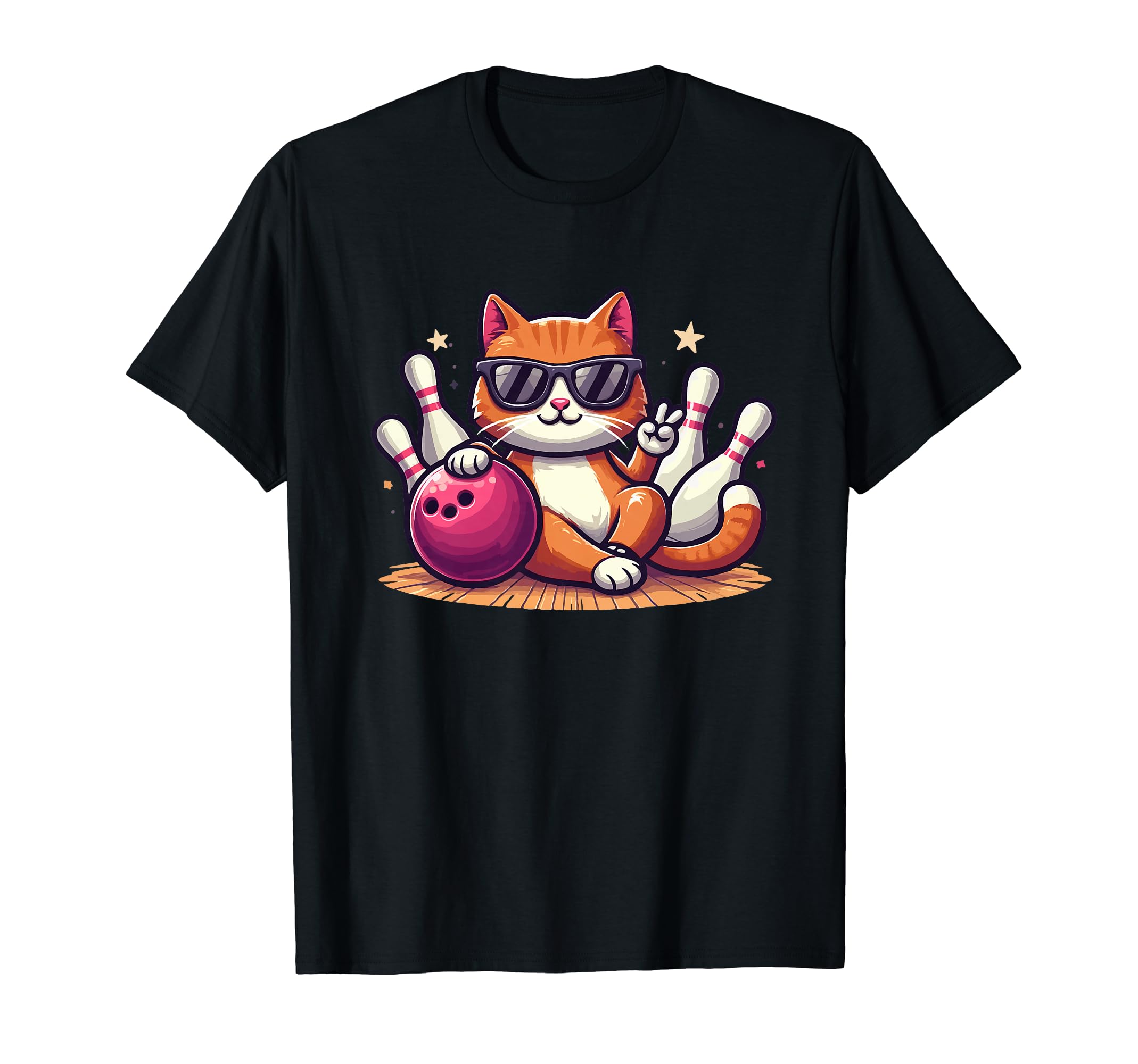 Funny Cat BowlingFunny Cat With Sunglasses Cat Playing Bowling T-ShirtOEKO-TEX STANDARD 100