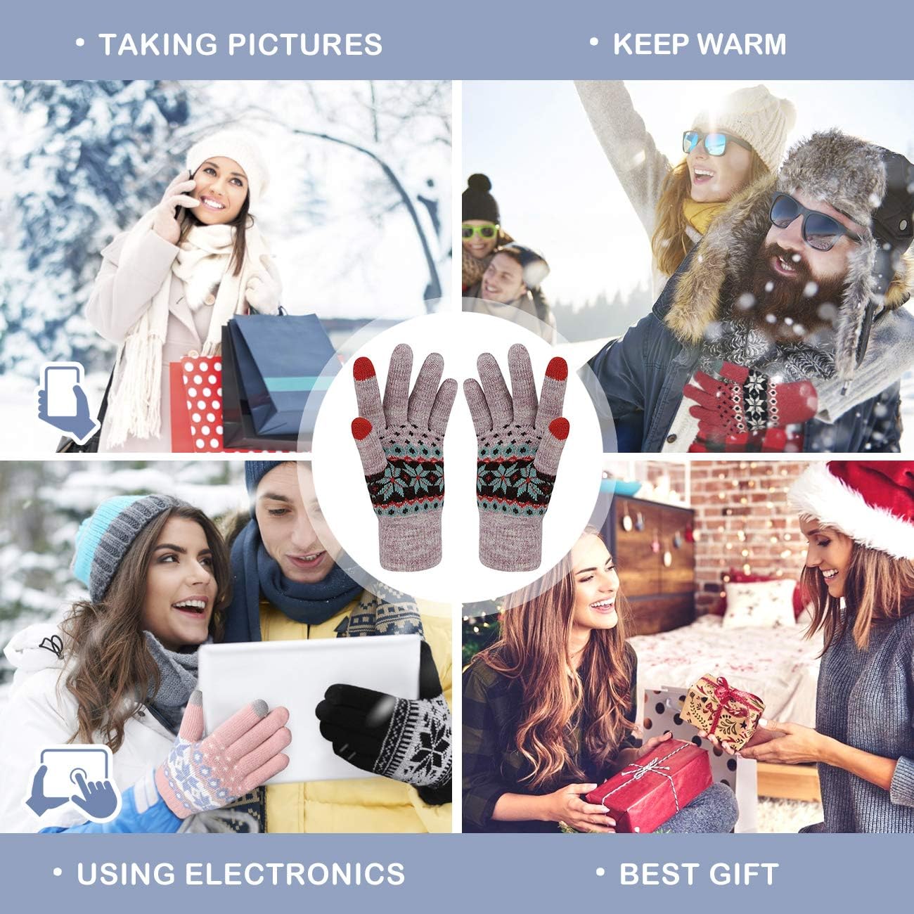 Women's Winter Wool Touchscreen-Gloves Warm Thermal Soft Lining Elastic Cuff