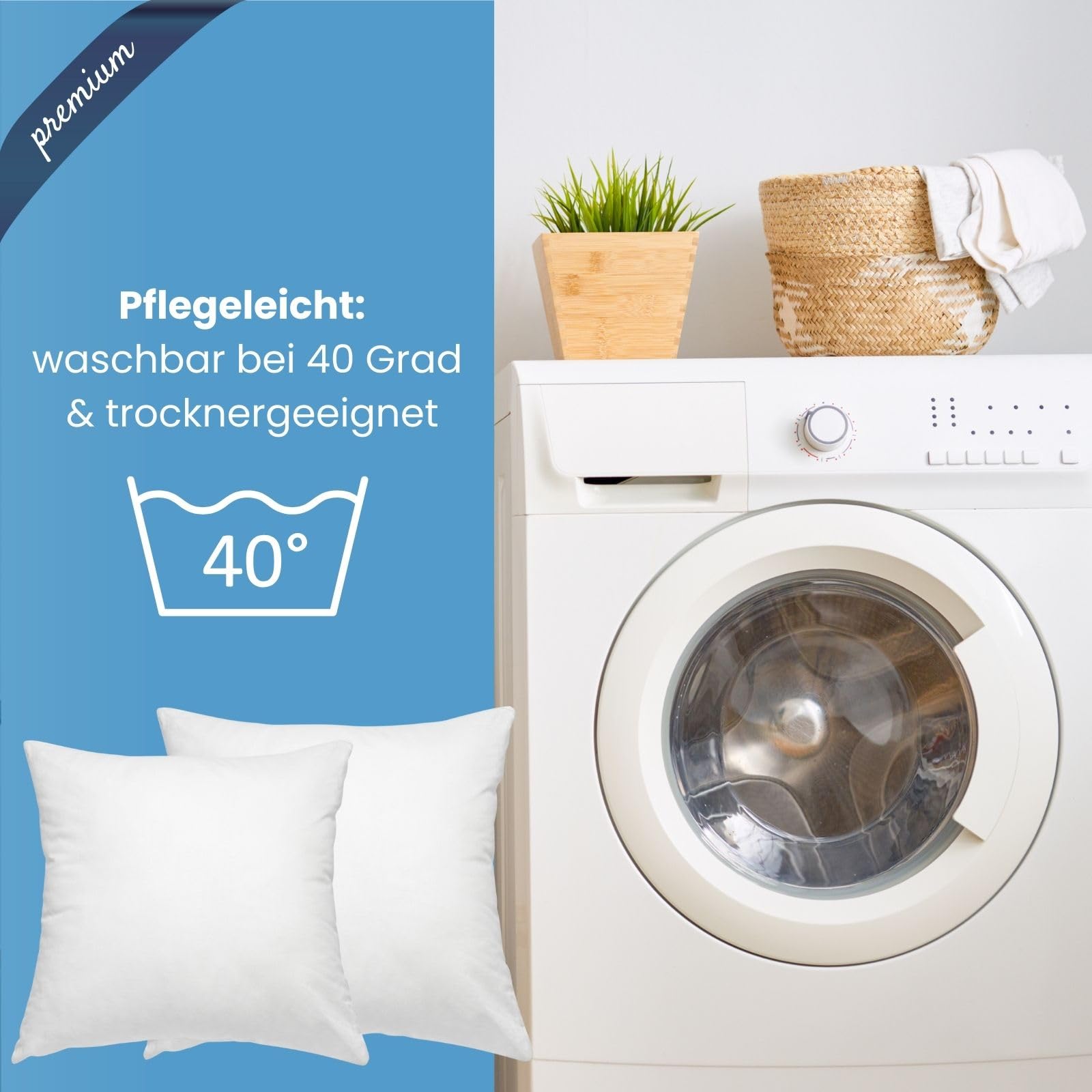 wometo Premium-line Zestaw 2 poduszek z piór 90% pióra 10% puch 45 x 45 cm - 500 g OekoTex wypełnienie poduszki poszewka bawełniana biała I wewnętrzna poduszka / wypełnienie poduszki 45 cm x 45 cm