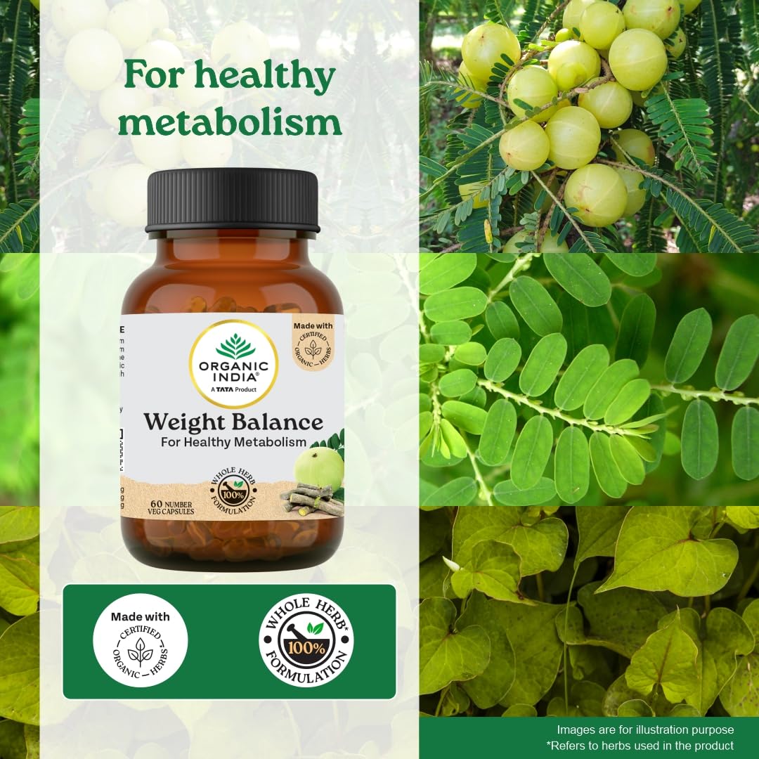 A TATA Product - Organic India Weight Balance - 60 Veg Capsules, Naturally Promotes Healthy Metabolism & Reduces Fatigue, Contains Antioxidants For Better Immunity, GMP & NPOP Certified Organic product image 2
