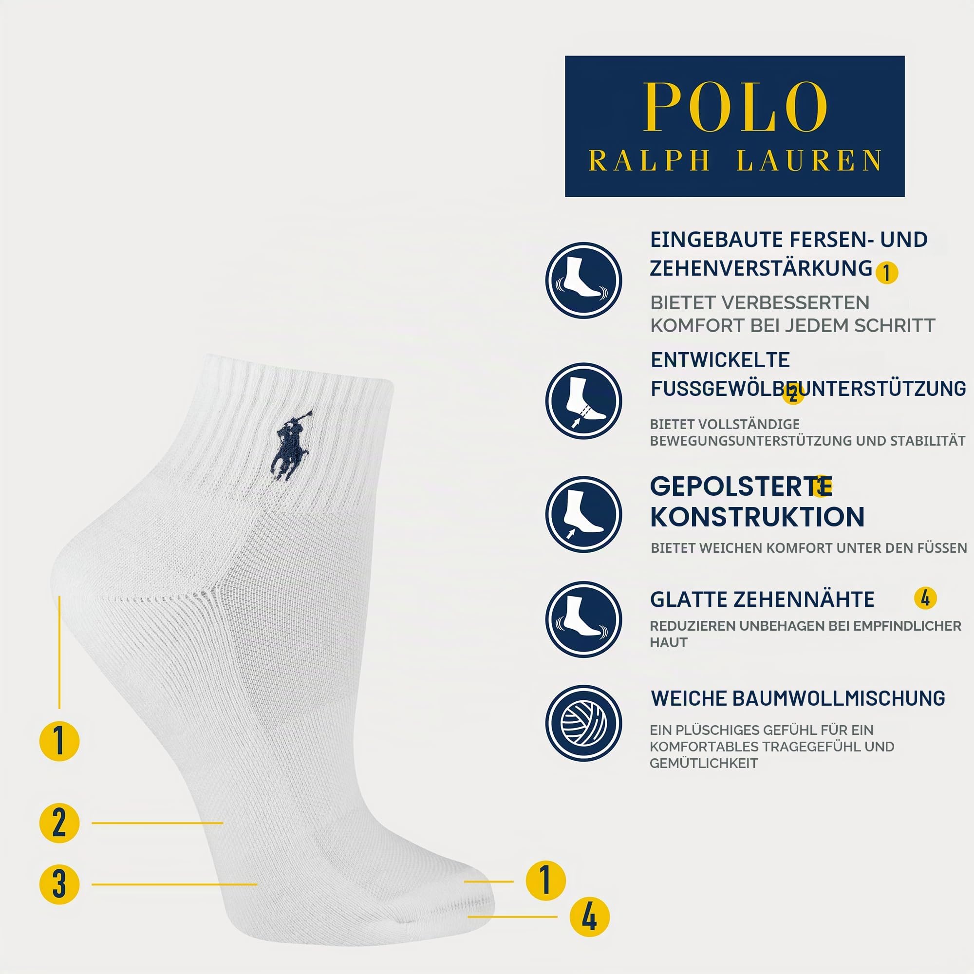 POLO RALPH LAUREN Damen Performance Cotton Ankle Socks - 6 Pair Pack - Breathable Mesh & Sport Cushioning Socken (6er Pack)