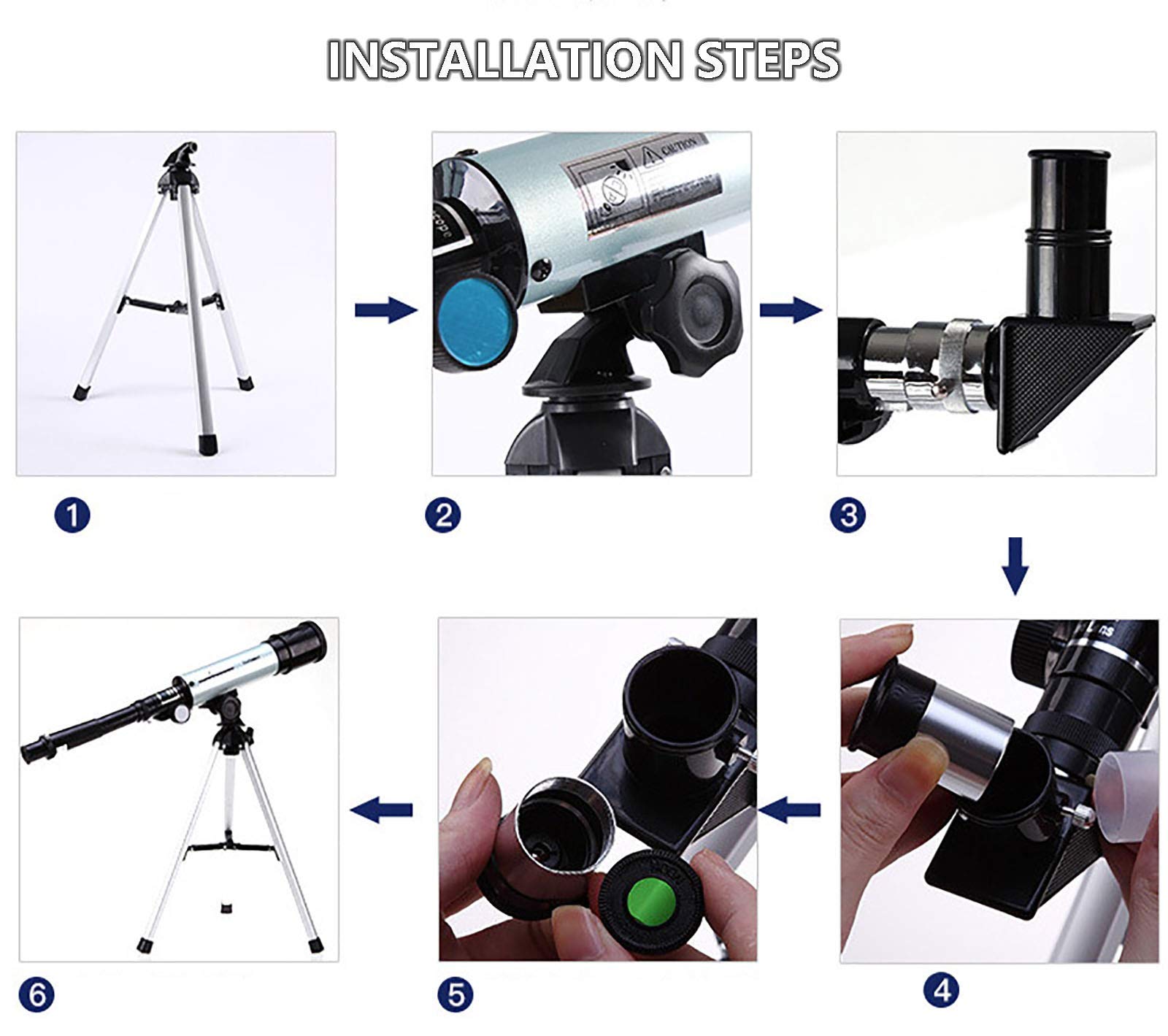 Telescopio astronómico, Refractor Profesional para Adultos, telescopio Refractor portátil de 50 mm para Principiantes y niños, Ocular Sr4 mm/h20 mm, Longitud Focal: 360 mm