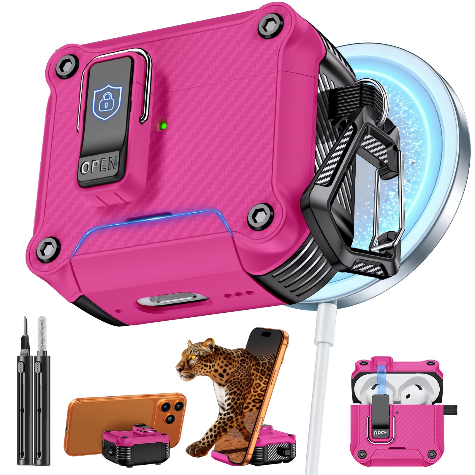 Inesore for AirPods 4 Case with Secure Lock (Rose red)