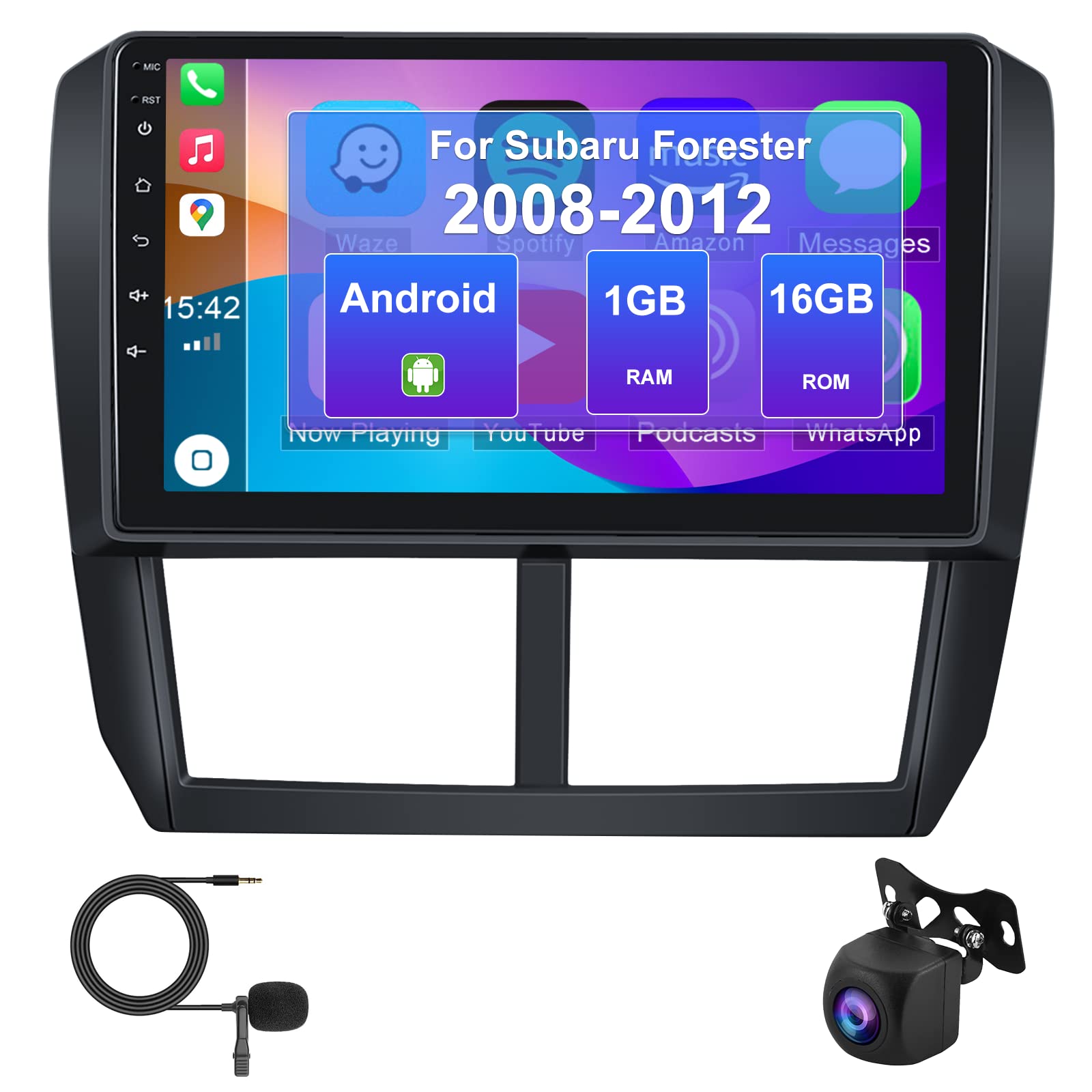 UNITOPSCIAndroid Car Stereo for Subaru Forester Impreza WRX 2008-2012 CarPlay Android Auto Bluetooth Car Radio 9 Inch HD Touchscreen FM GPS Navigation USB with Backup Camera Microphone