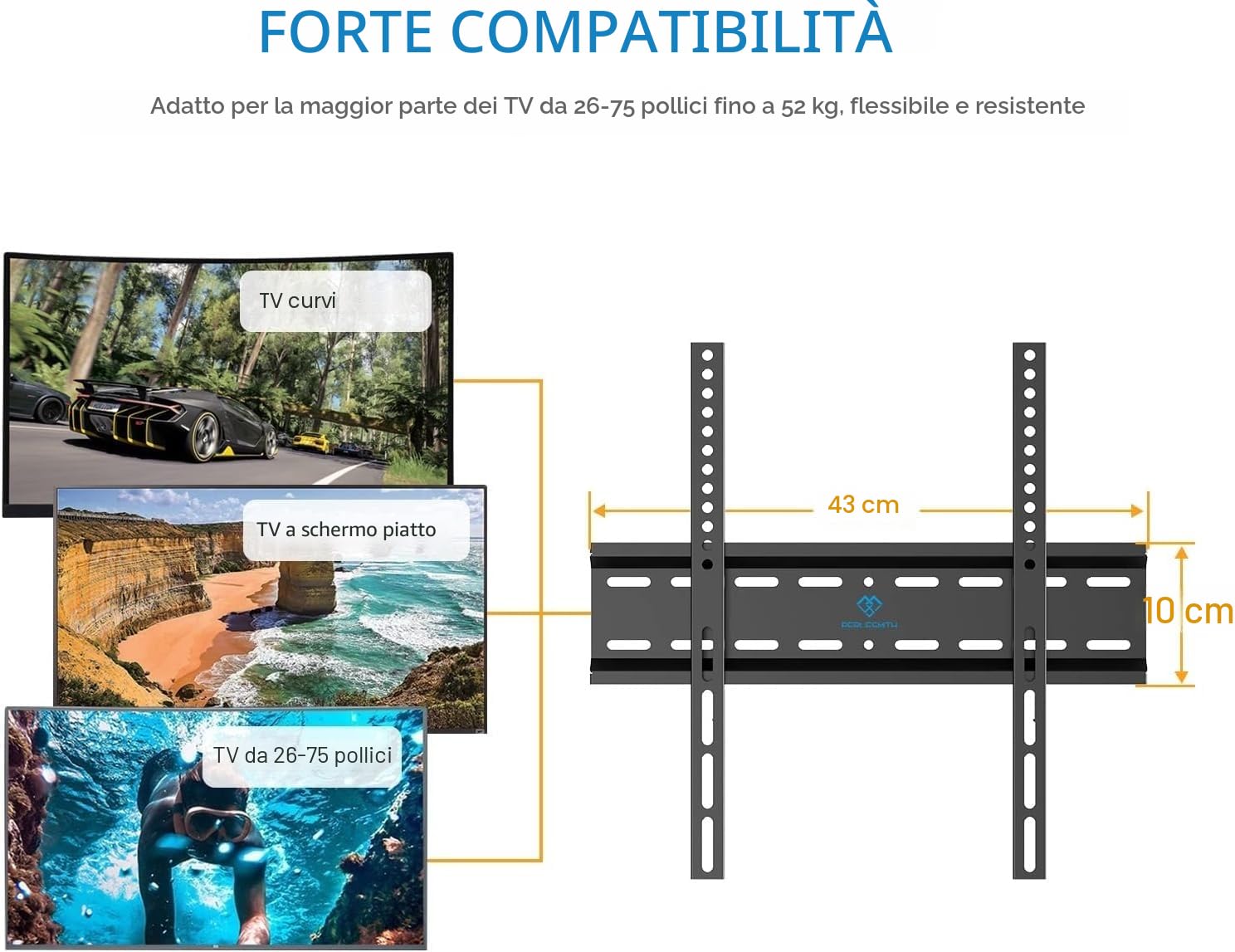 PERLESMITH Supporto da Parete per TV LED LCD OLED 26-75 pollici VESA 400x400 mm