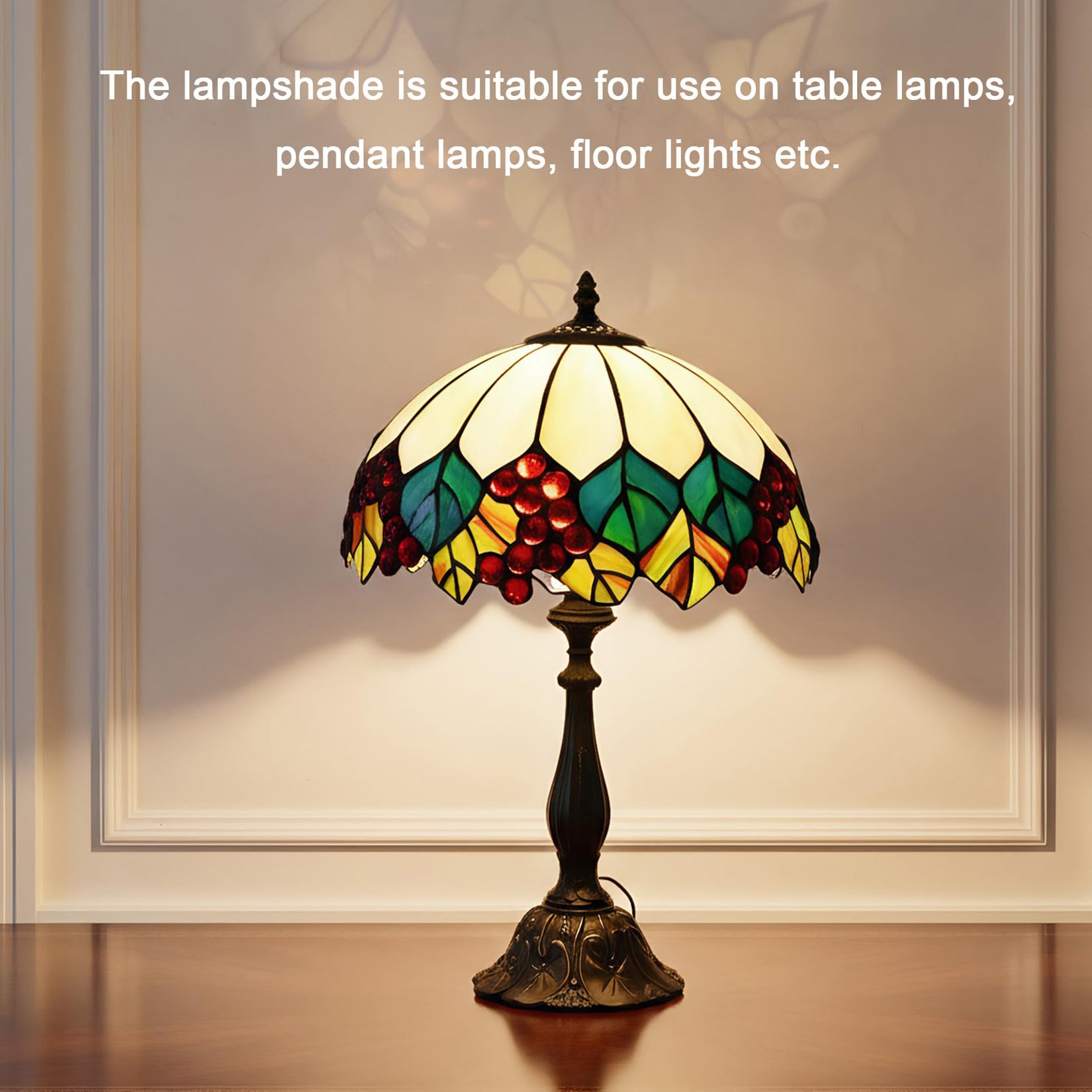 GDLight Solo Sostituzione Paralume in Vetro colorato, Paralume Stile Tiffany da 30 cm, Accessori Paralume con UVA e Foglie per lampade da Tavolo, da Terra e a Sospensione
