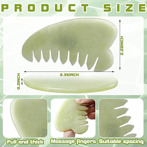 Miniatura 9 de Geiserailie 2 peines de jade con piedra de masaje, peine para el cabello, guasha, raspado del cuero cabelludo, herramienta de masaje facial,