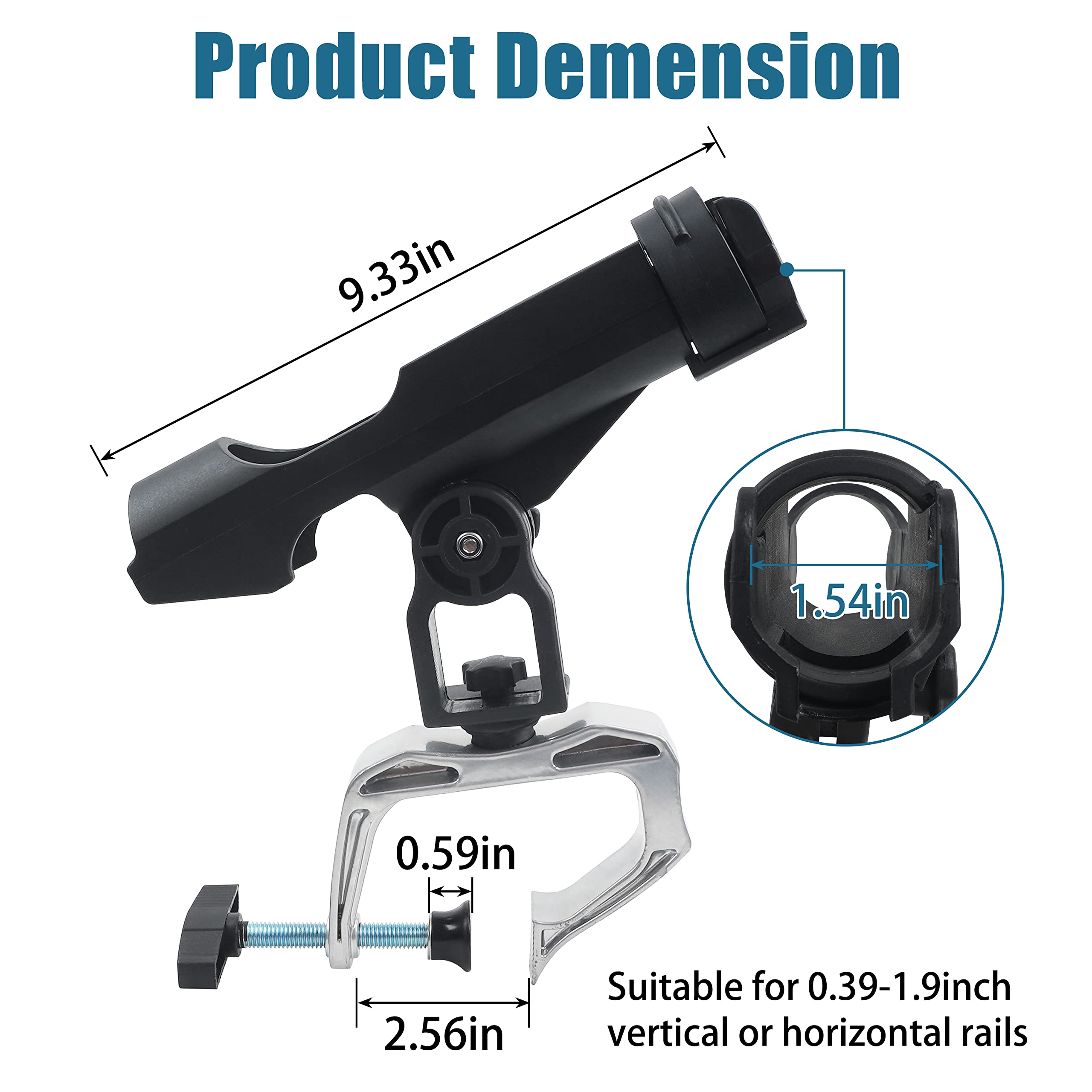 Support De Canne à Pêche Rotatif 360° – Réglable, Pliable, Grand Ouverture, Pour Kayak Et Bateau