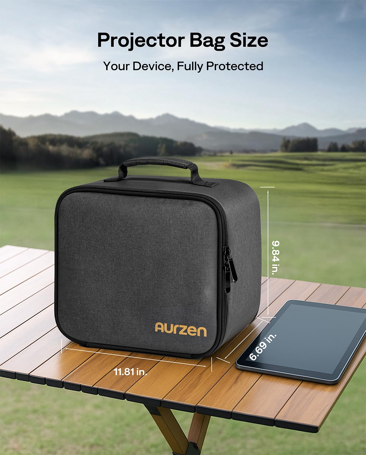 Aurzen EAZZE D1G Beamer mit Tragetasche im Set – dreilagiger Rundumschutz, praktische Klettfächer, leichtes und kompaktes Reise-Set