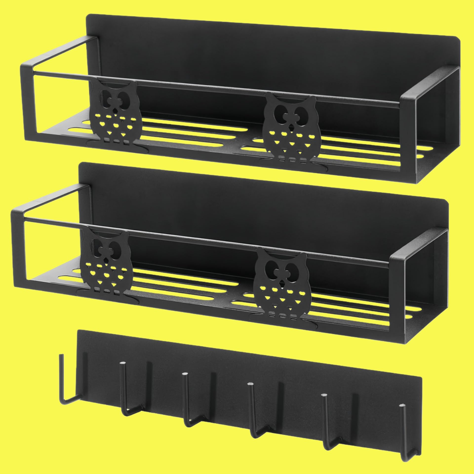 HCBaoXGui Magnetic Spice Rack for Refrigerator Organizers and Storage,Strong Magnet Metal Moveable No Drilling 3 Pack,Space Saving Kitchen Organization Kitchen Shelf with Hooks(Black,Owl)