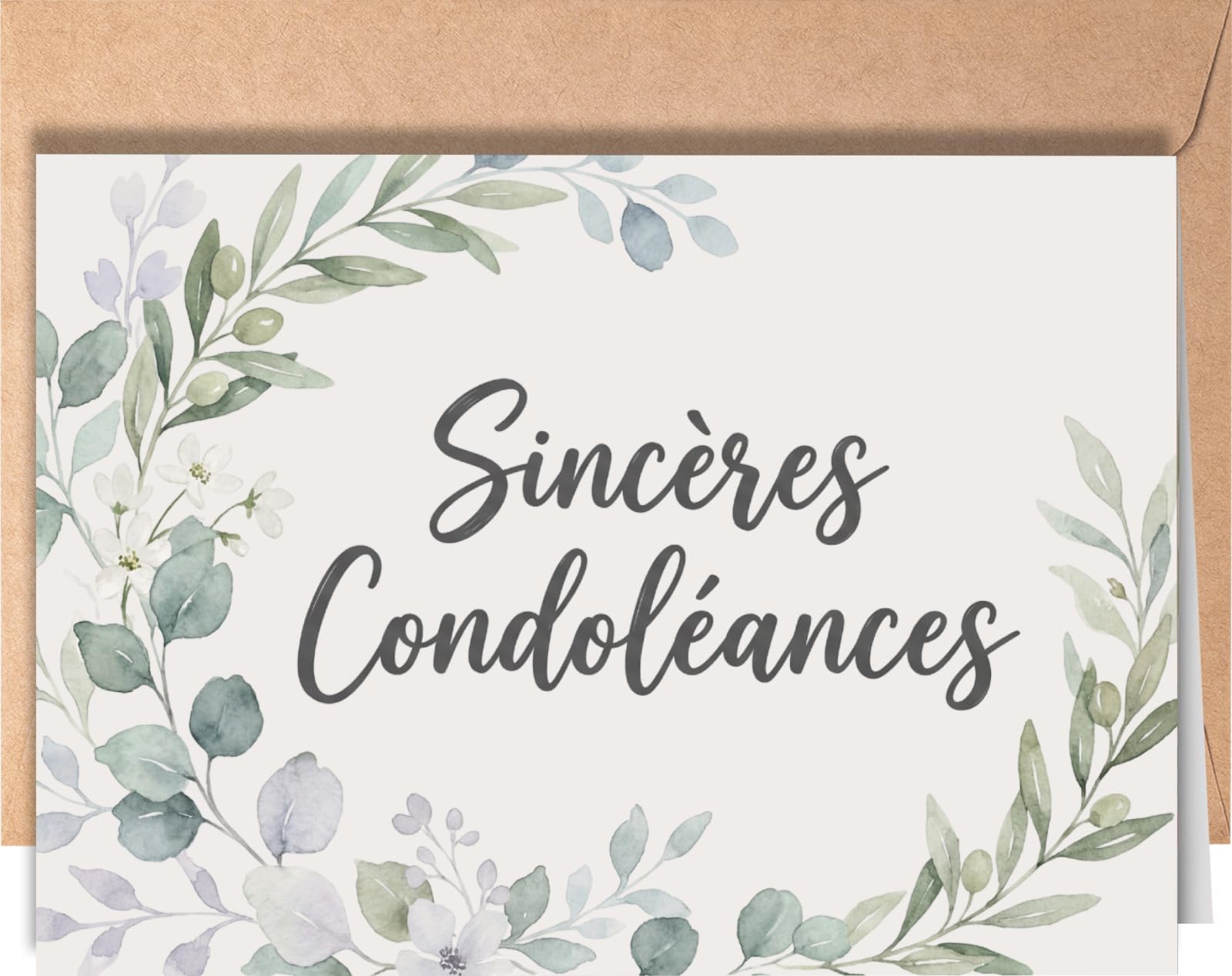 Carte de Condoléances avec Enveloppe – Design Minimaliste et Floral – Sympathie pour Famille Endeuillée
