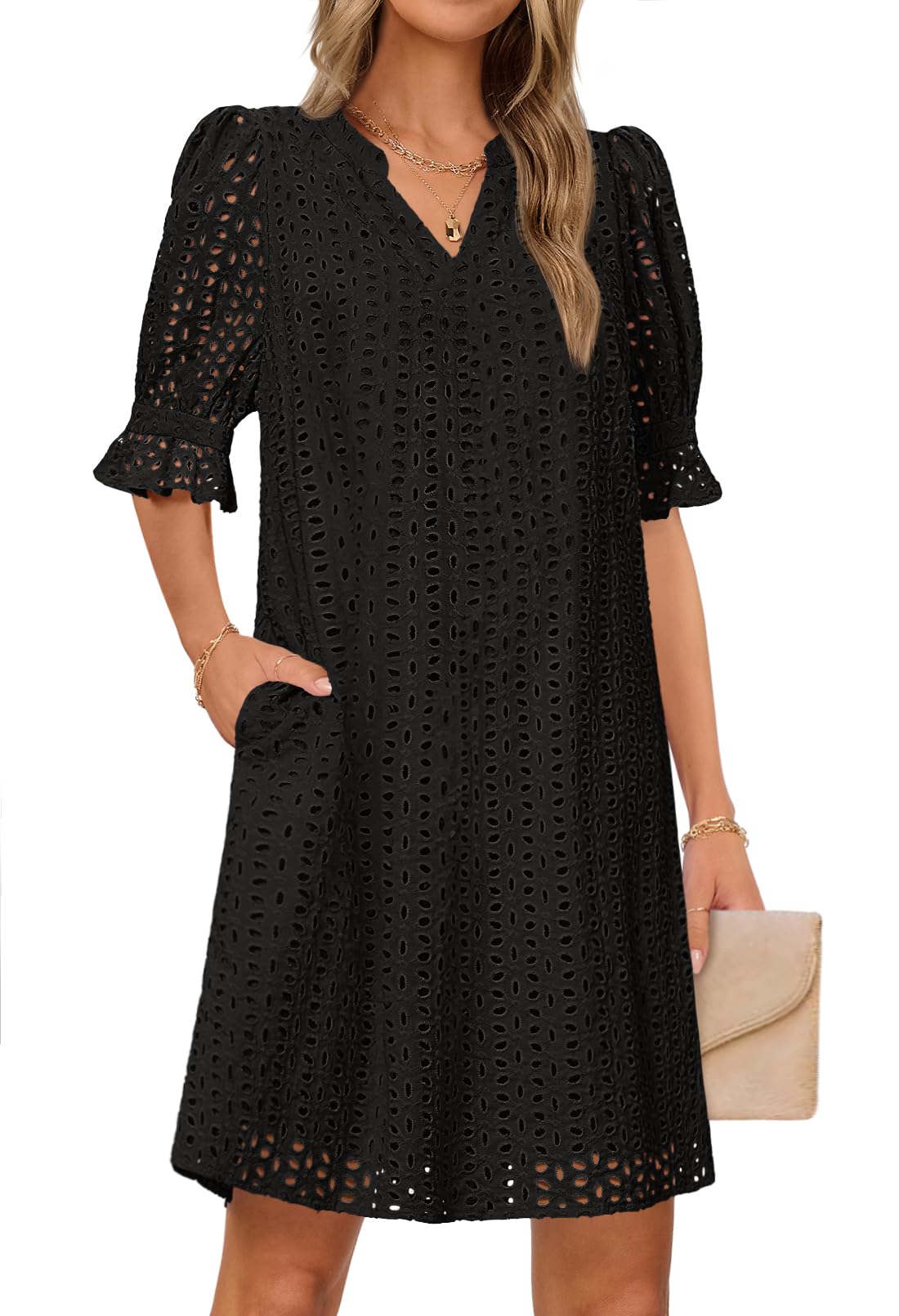 MEROKEETY Women's Eyelet Lace Dress