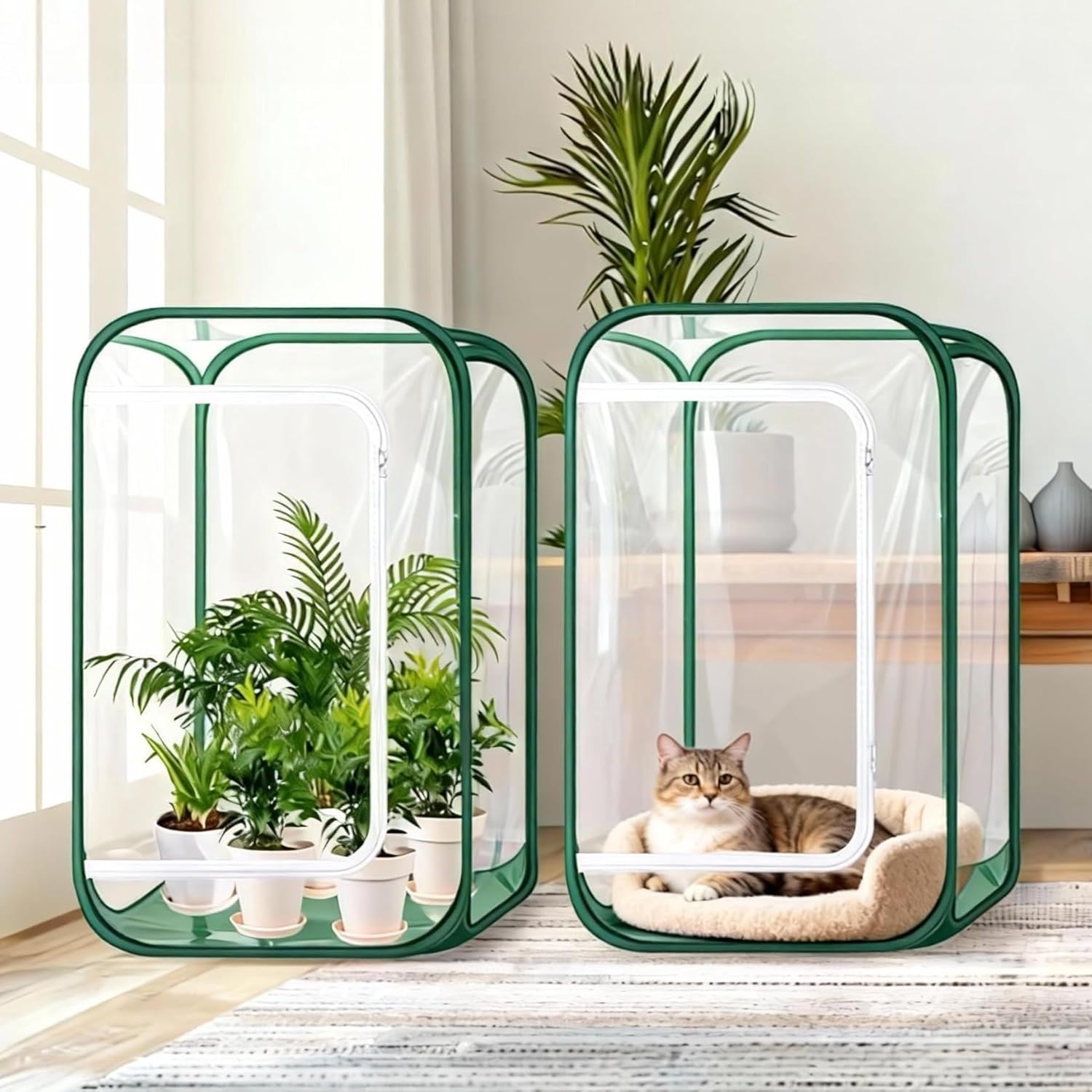 OnBrand 2-Pack 24.65" x 24.65" x 35.59" Pop Up Mini Greenhouse with Storage Bag & Zipper Door, PVC Indoor Outdoor Portable Greenhouse for Winter Plant Protection Backyard Garden Patio Balcony Porch