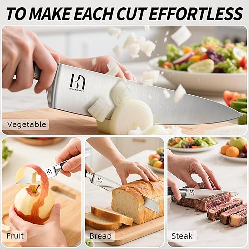Miniatura 7 de KnifeSaga - Juego de cuchillos de cocina de acero inoxidable de alto carbono japonés de 15 piezas con bloque y afilador, juego de cuchillos de chef