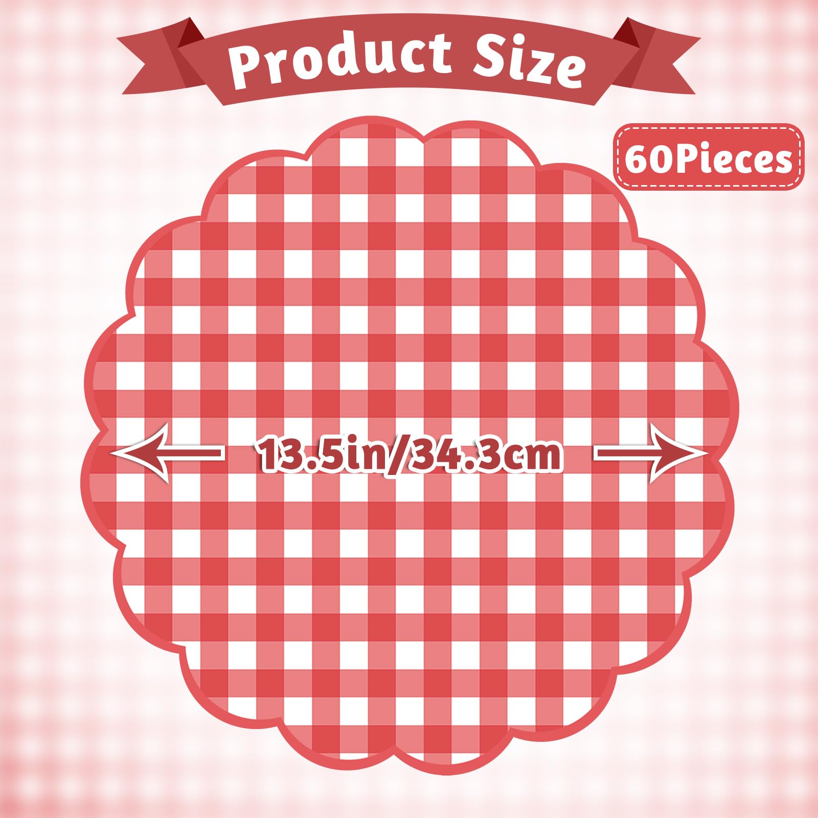 60 manteles individuales de papel a cuadros rojos y blancos, manteles individuales de 13.5 pulgadas, manteles individuales desechables de papel decorativo para mesa de barbacoa, baby shower, boda
