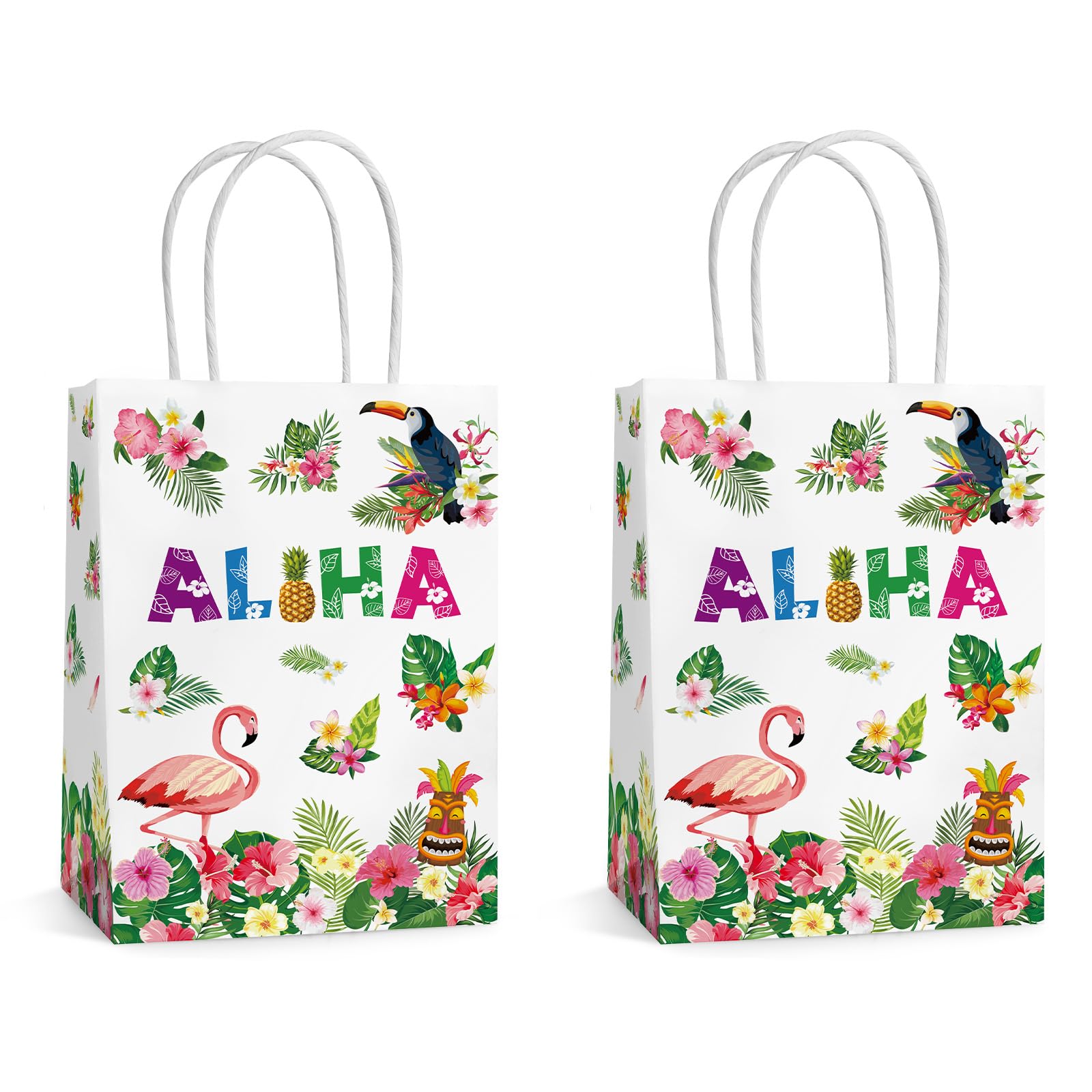 Hxezoc 12 Pieces Hawaiian Gift Bags with Handle, Paper Treat Luau Candy Bag Summer Tropical Palm Leaf Favor Bags for Hawaiian Theme Festival Luau Holiday Party Decoration Supplies