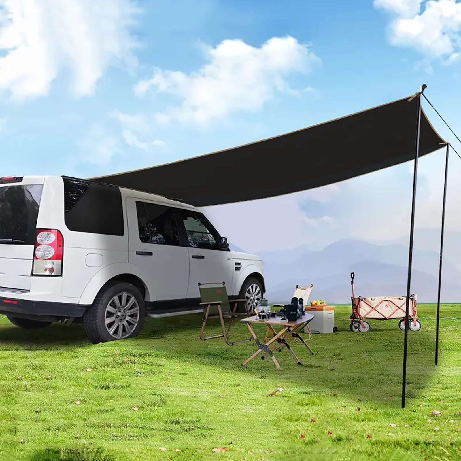 Bâche camping à ventouses et auvent voiture portable sans galerie 2x4.3m