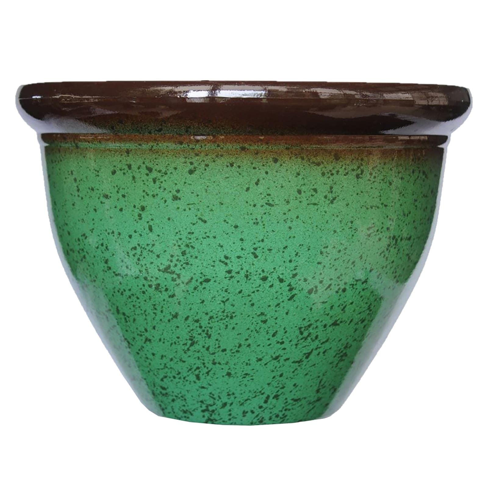 simpa Speckle Glaze Effect Plastic Planter Pots - GREEN, Single Pot - 22cm (H) x 30.5cm Diameter