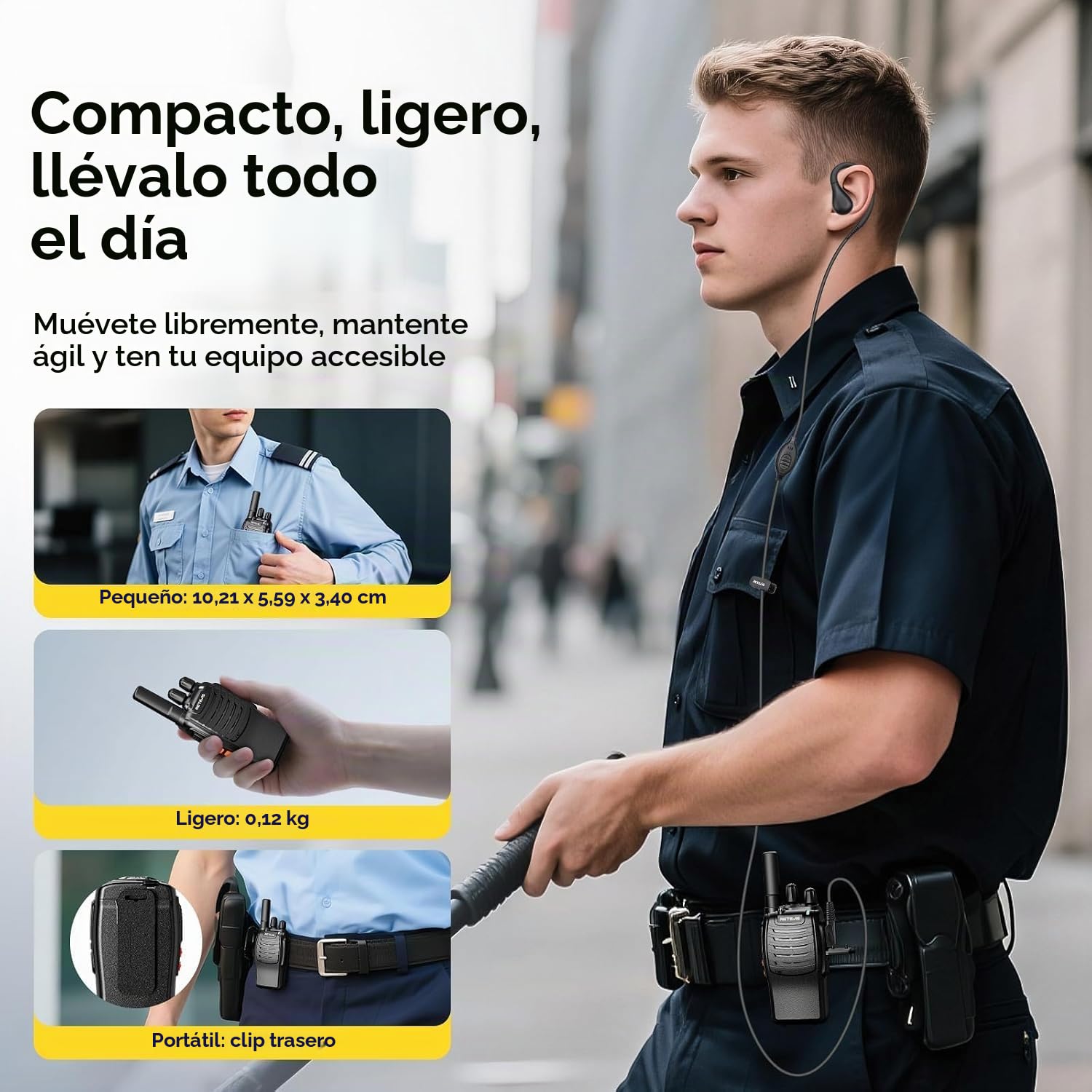 Retevis H777 Walkie Talkie con Auricular, Profesional Walkie-Talkie con Cargador de 10 Ranuras, PMR446 Radio Sin Licencia, VOX, USB-C Walkies con Auricular para Comercial y Seguridad (Negro, 10 Pcs)