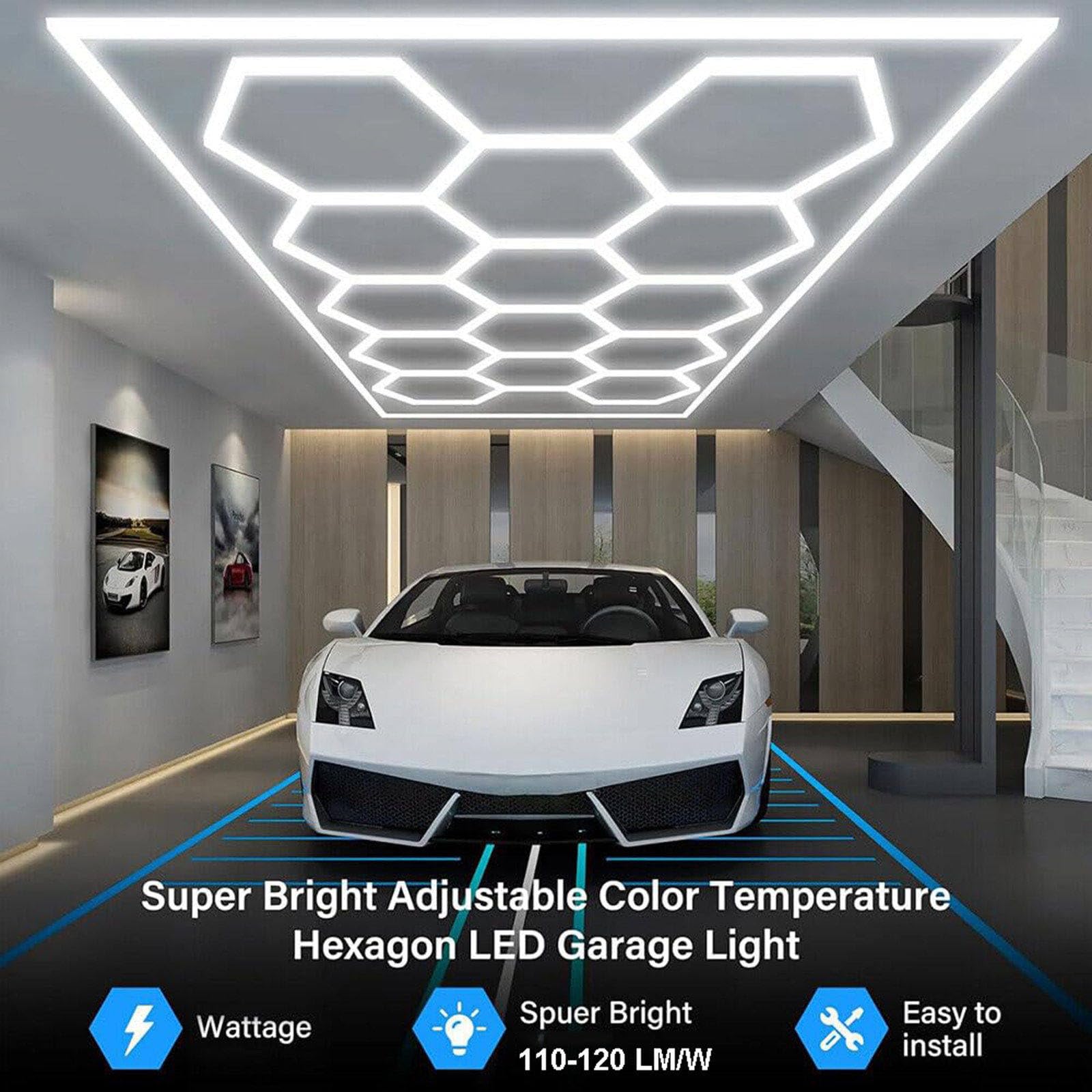 14 Hexagon LED Garage Lights 672W 6500K Hexagon Led Lights for Garage Basement Warehouse Auto Beauty Shop Car — view 3