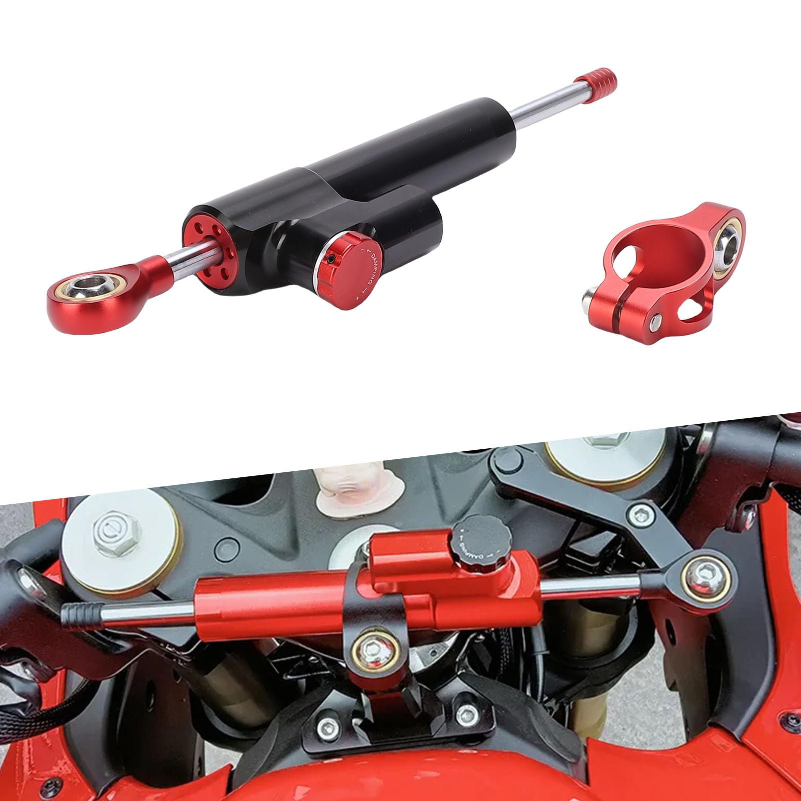 Generic Tłumik Kierunku Stabilizatora Motocykla, 10-calowy Uniwersalny Amortyzator Układu Kierowniczego ze Stopu Aluminium ze Stopu Aluminium, Tłumienie drgań Końcowych i łagodzenie