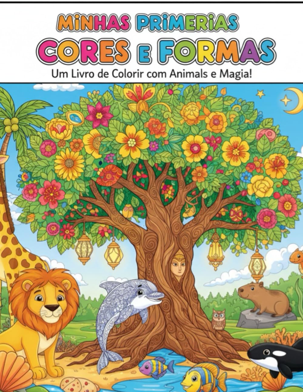 Minhas primeiras cores e formas: Um livro de colorir com animais e magia