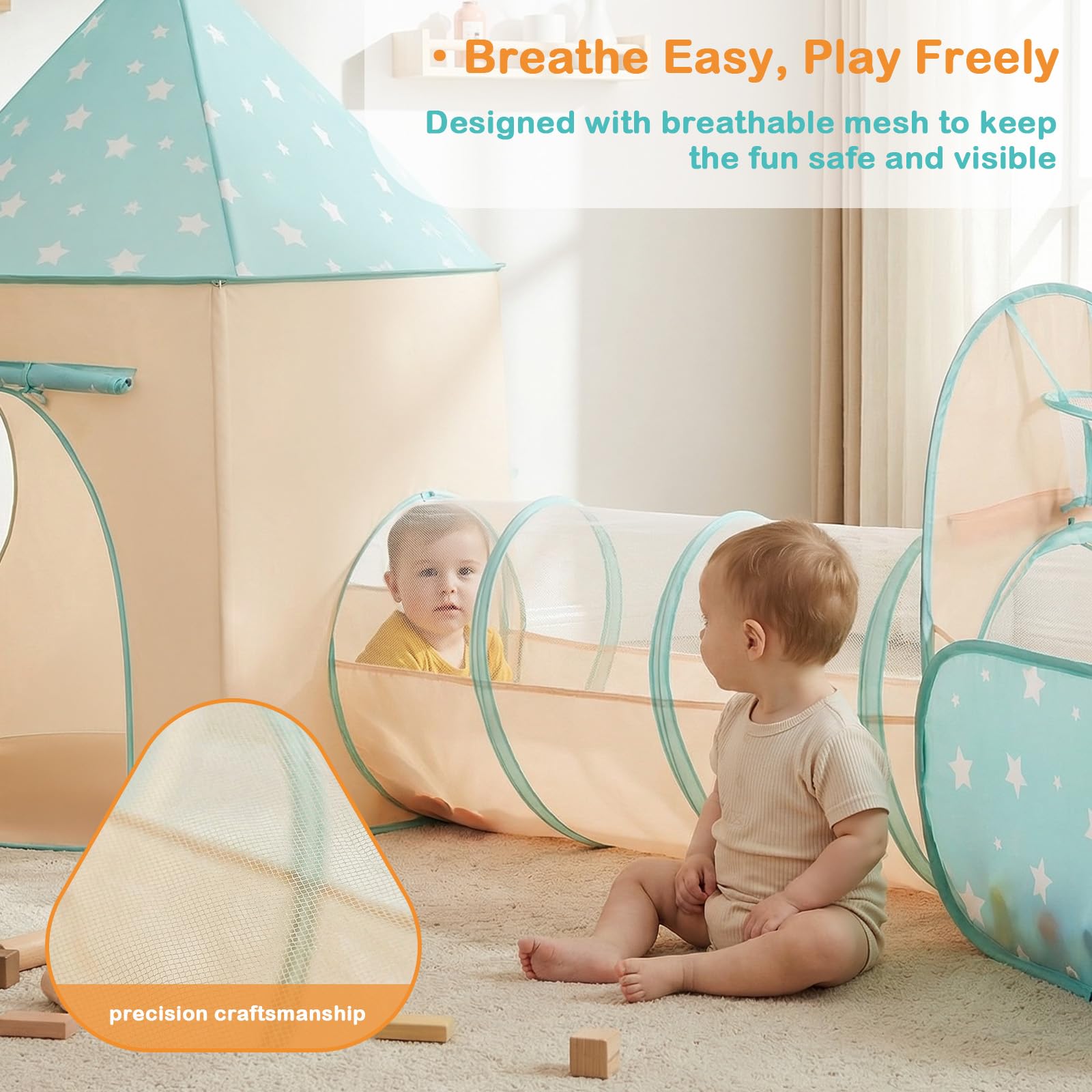 SISTICKER 3 en 1 Pop-up Tunnel Tente Enfant: Tente de Jeux Enfant Interieur Extérieur Piscine a Balle pour Bébé - des Jouets et des Cadeaux Portables et Amusants(Orange Green)